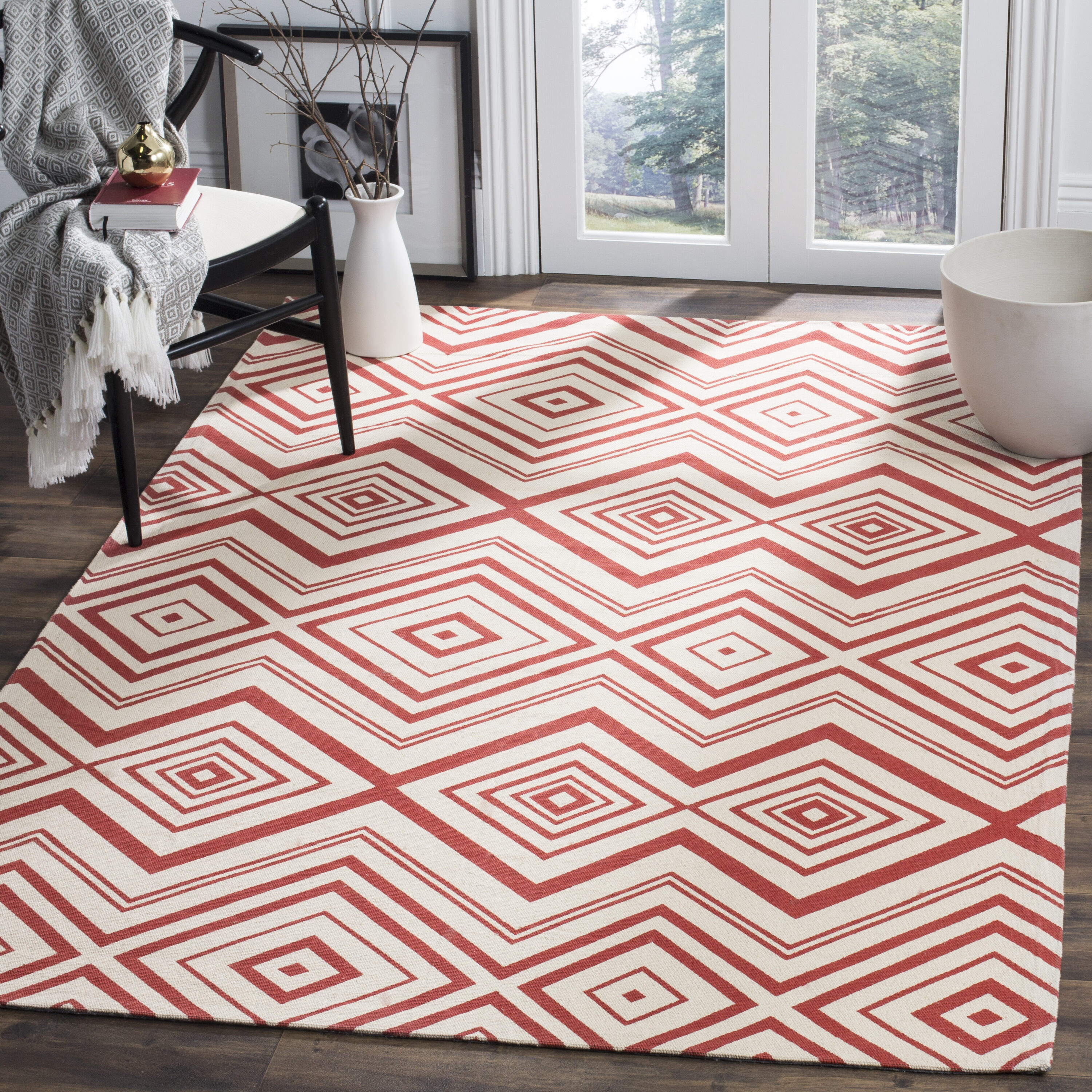  Cedar Brook 142 Ivory/Coral Contemporary 5ft x 8ft Medium Rectangle Rug