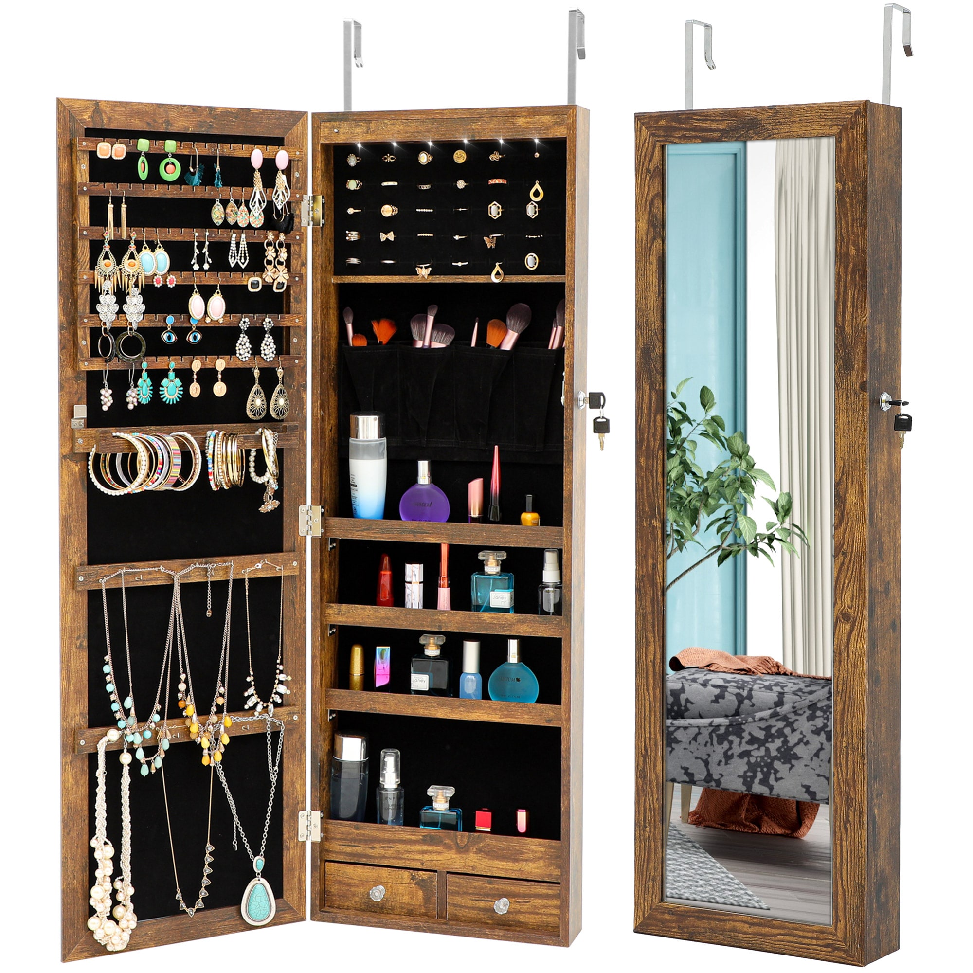 GZMR Jewelry Storage Mirror Cabinet Brown Jewelry Armoire in the Jewelry  Armoires department at