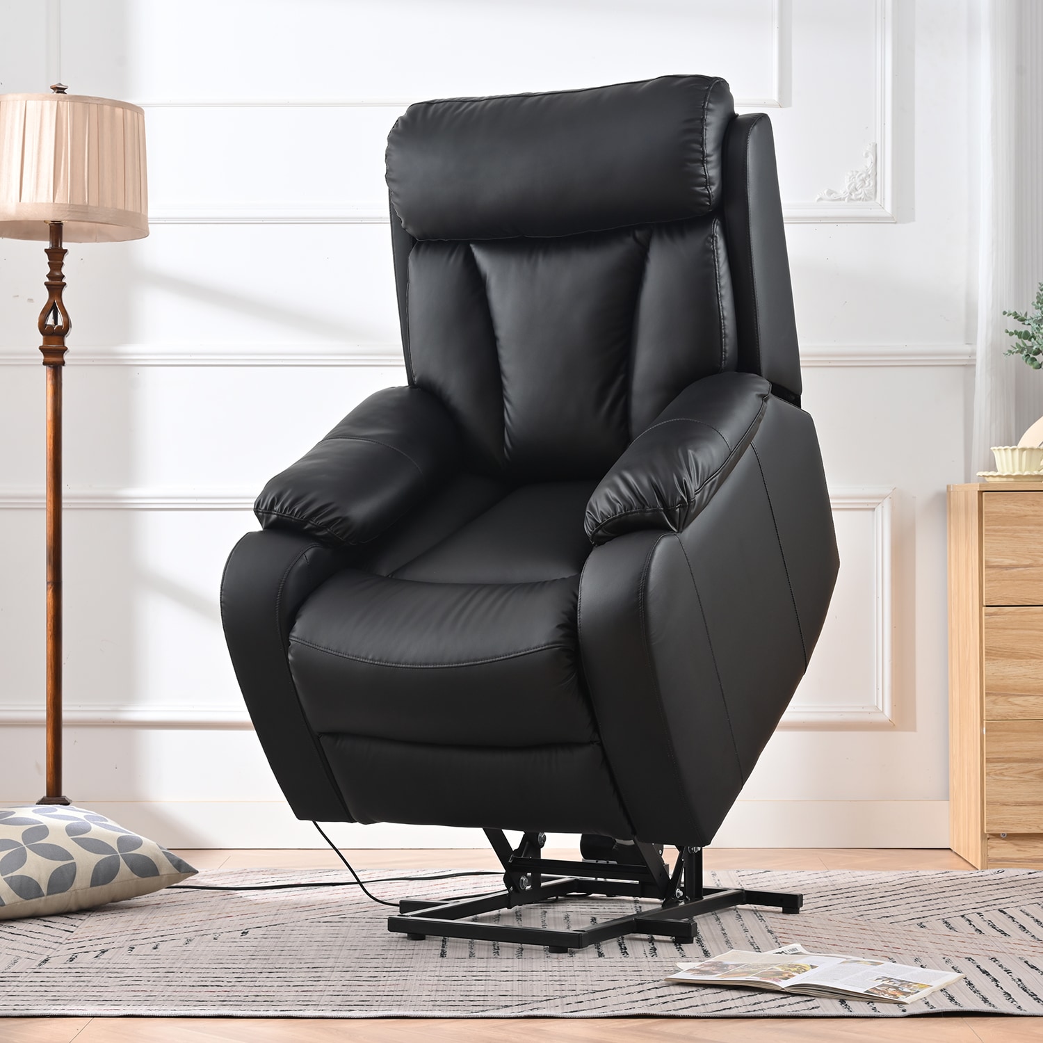 GZMR GZ-W10234 Electric Power Lift Recliner Chair Black Faux leather Upholstered Powered Reclining Recliner with Lift Assistance