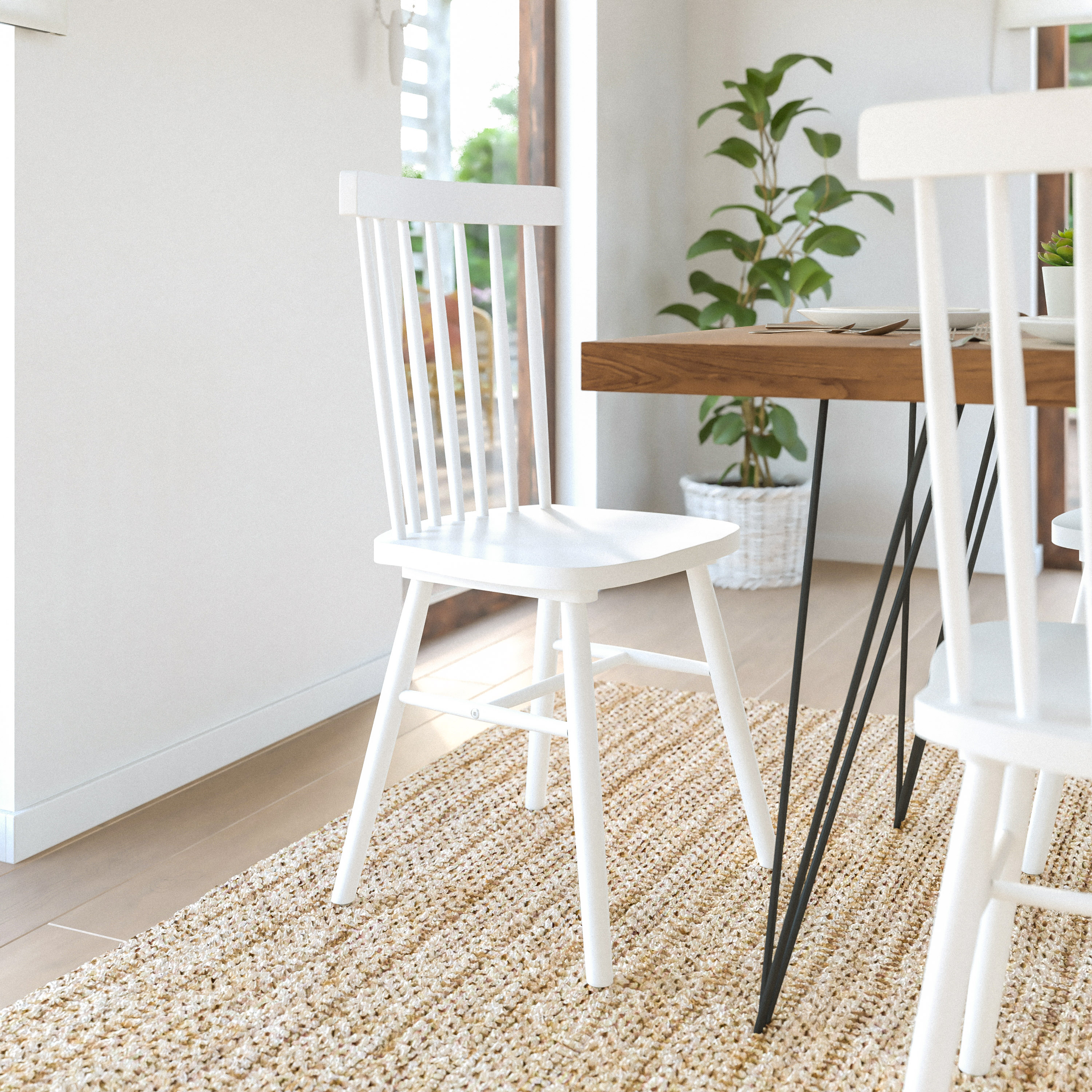 Elegant Windsor White Slat Wood Side Chair