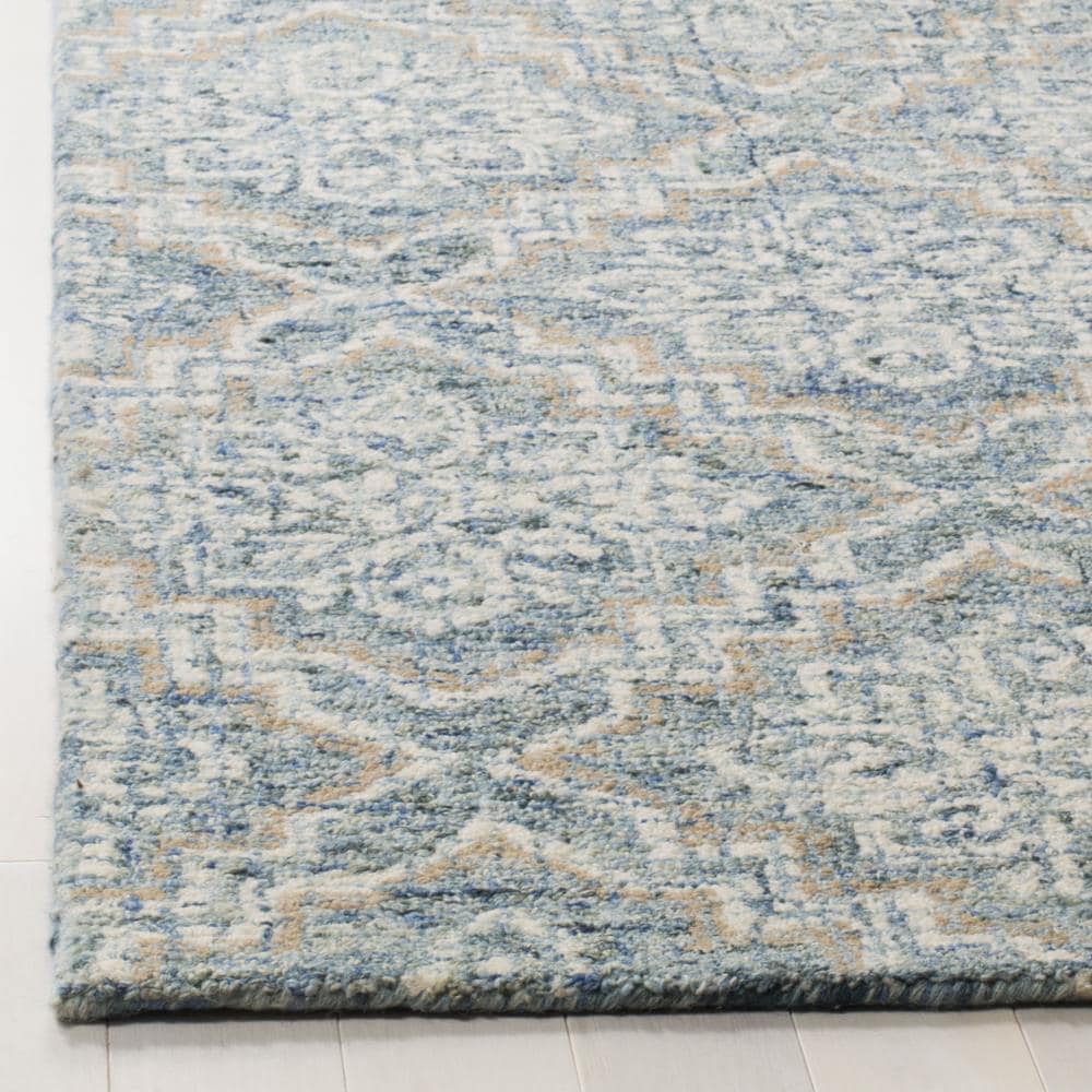 Blue Wool Tufted Handmade 4' x 6' Abstract Area Rug