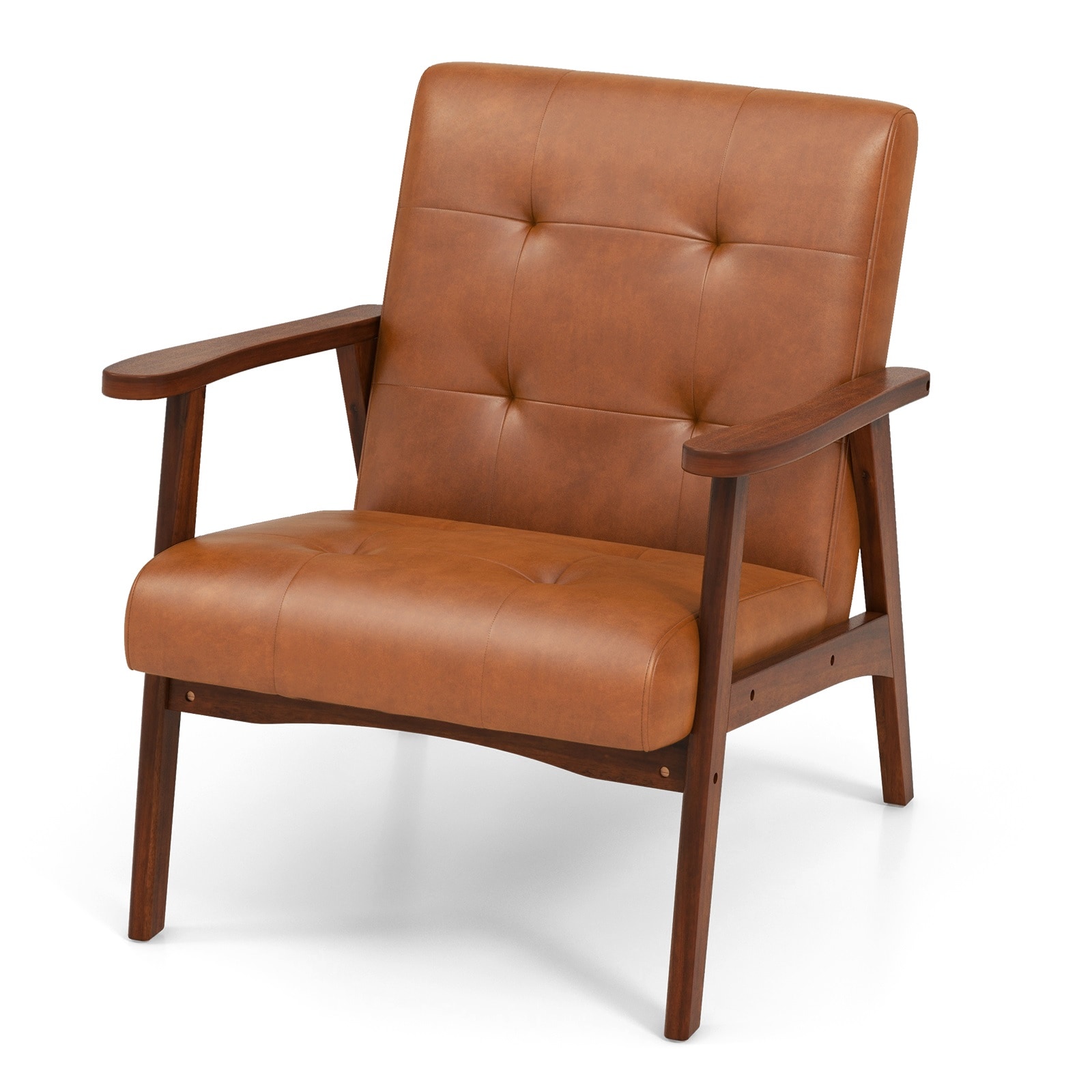 Slickblue 1 Piece Tufted PVC Leather Accent Chair for Living Room Bedroom or Office (Light Brown/Black)