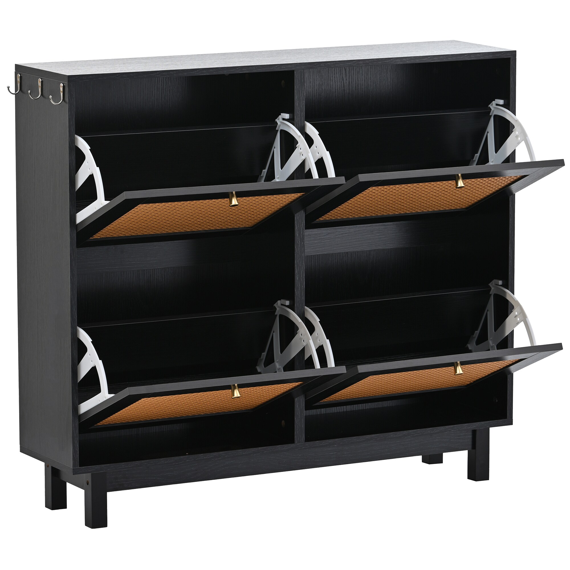 ModernLuxe Black MDF Shoe Cabinet with 3 Tiers and Hidden Flip Down Drawer  - Modern Minimalist Shoe Storage for 20 Pairs in the Shoe Storage  department at