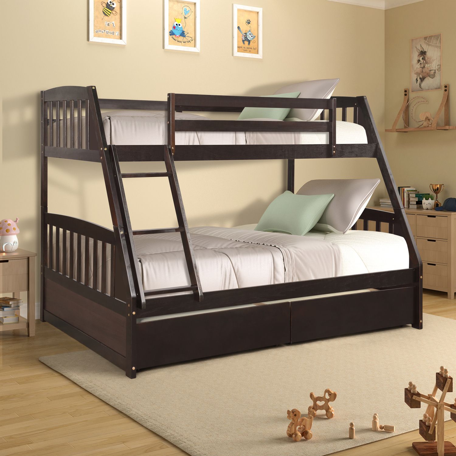 JASMODER SH000292AAP Espresso Full Composite Platform Bed with Storage