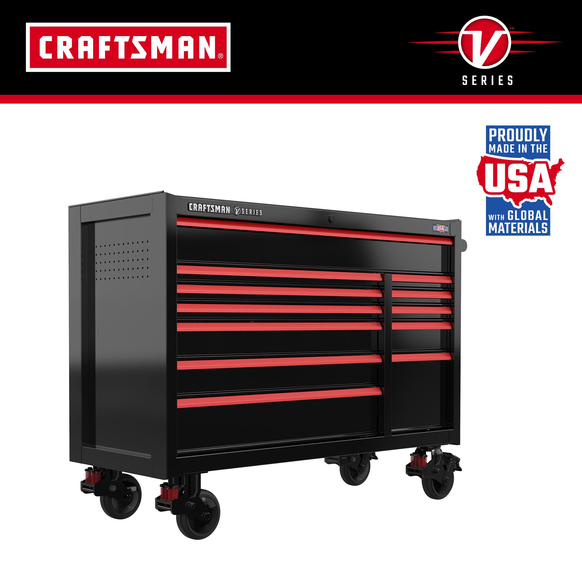 V-Series 52-in W x 40-in H 12-Drawer Steel Rolling Tool Cabinet (Black) | - CRAFTSMAN CMSTVS5212BK