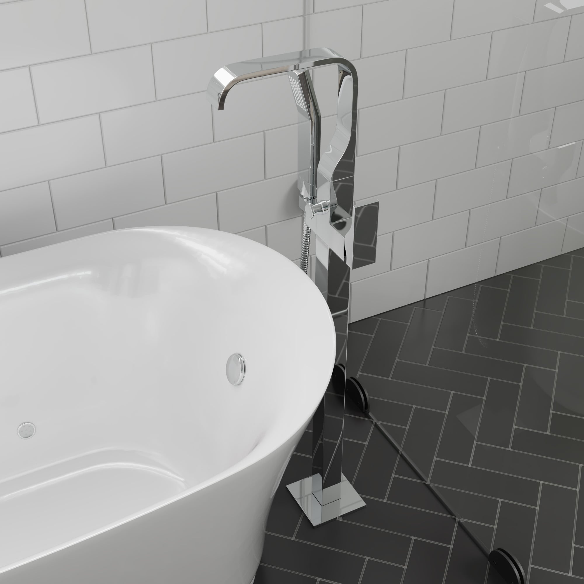 ALFI AB2180-PC Polished Chrome 1-handle Freestanding High-arc Bathtub Faucet with Hand Shower ( Valve Included )