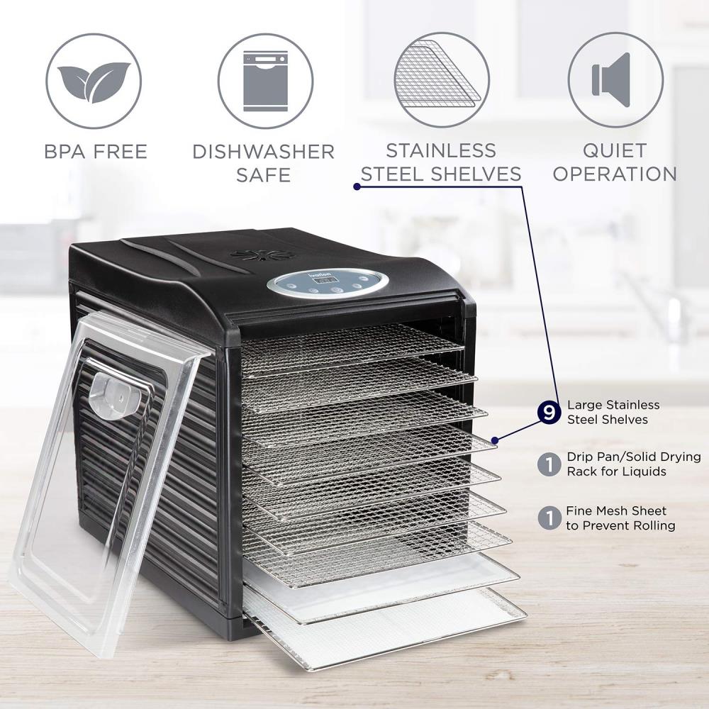 Chefwave 6 Tray Food Dehydrator With Stainless Steel Racks, Temp +