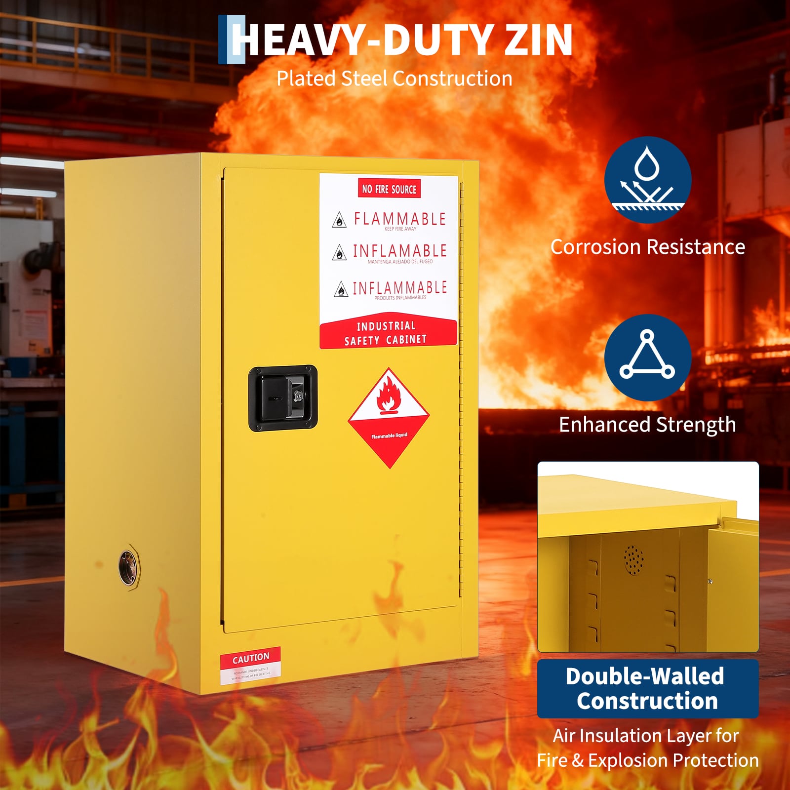 Garvee 40 Gallon Flammable Safety Cabinet 23 w x 18 d x 65 h Auto Closing Door and Adjustable Shelves Fire Resistant Steel Storage for Flammable Liquids Commercial and Industrial Use Sansujyuku sansujyuku.com