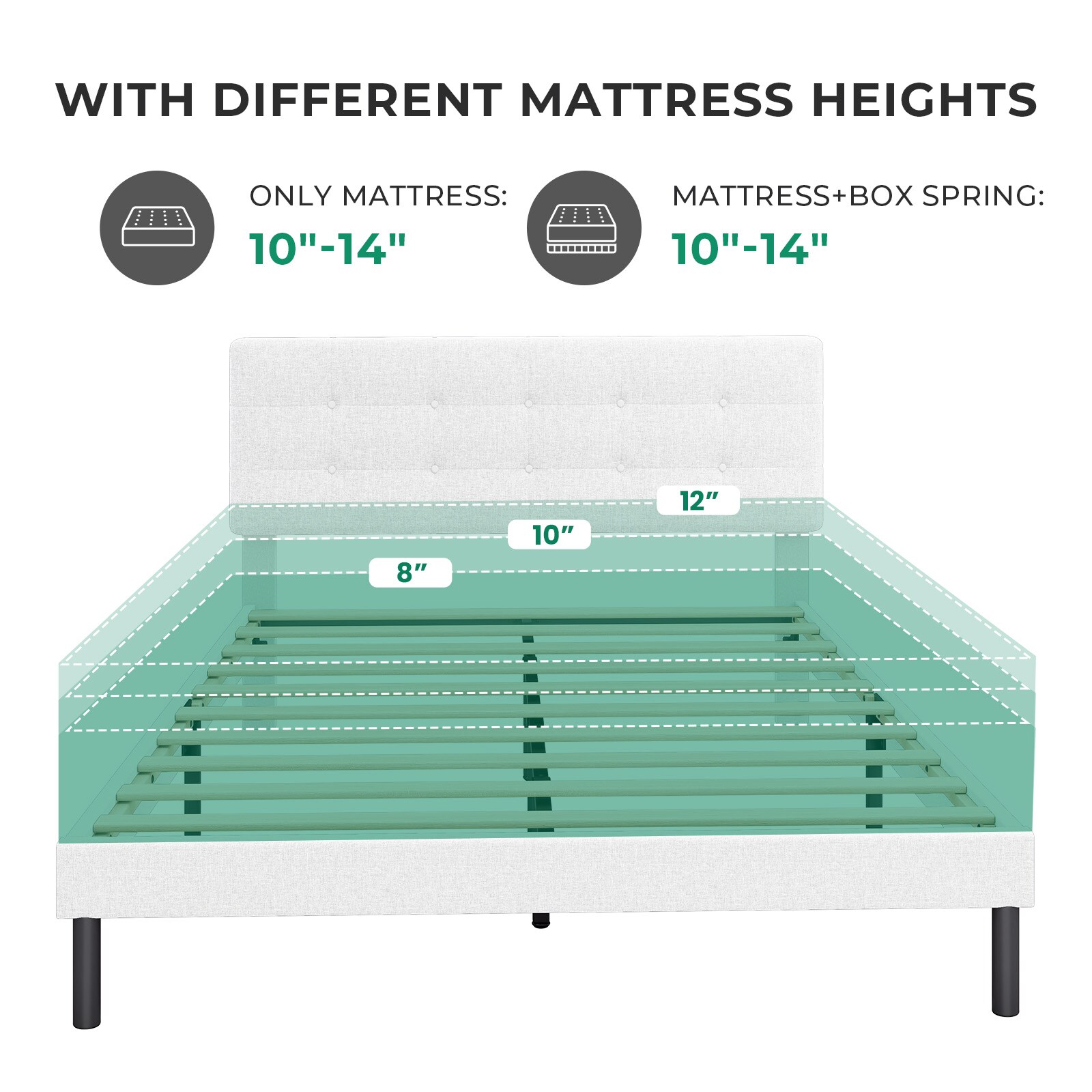 VOUA Bed Frame with Headboard White Twin Wood and metal Bed frame Bed