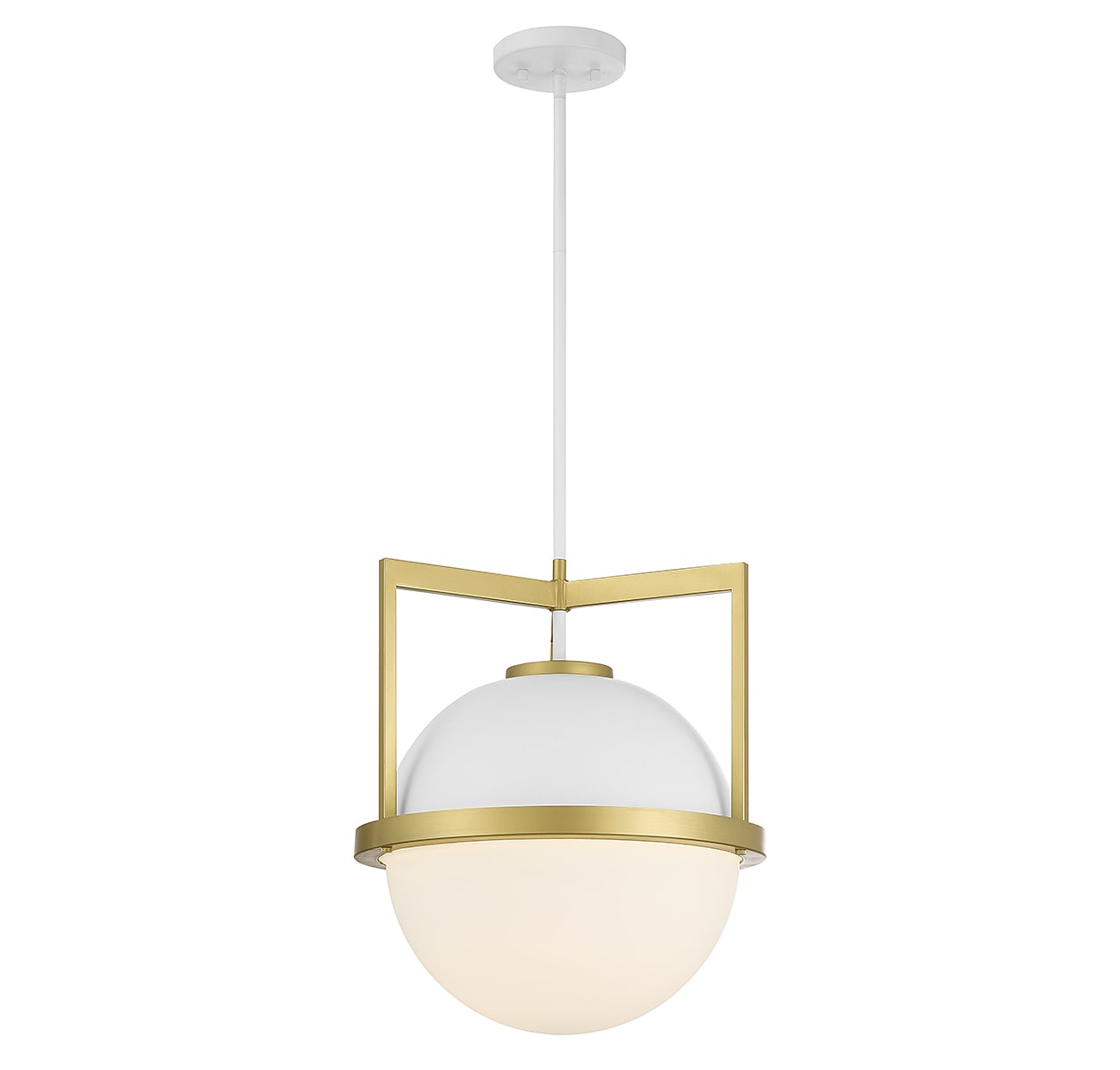 White Opal Glass and Warm Brass Globe Pendant Light