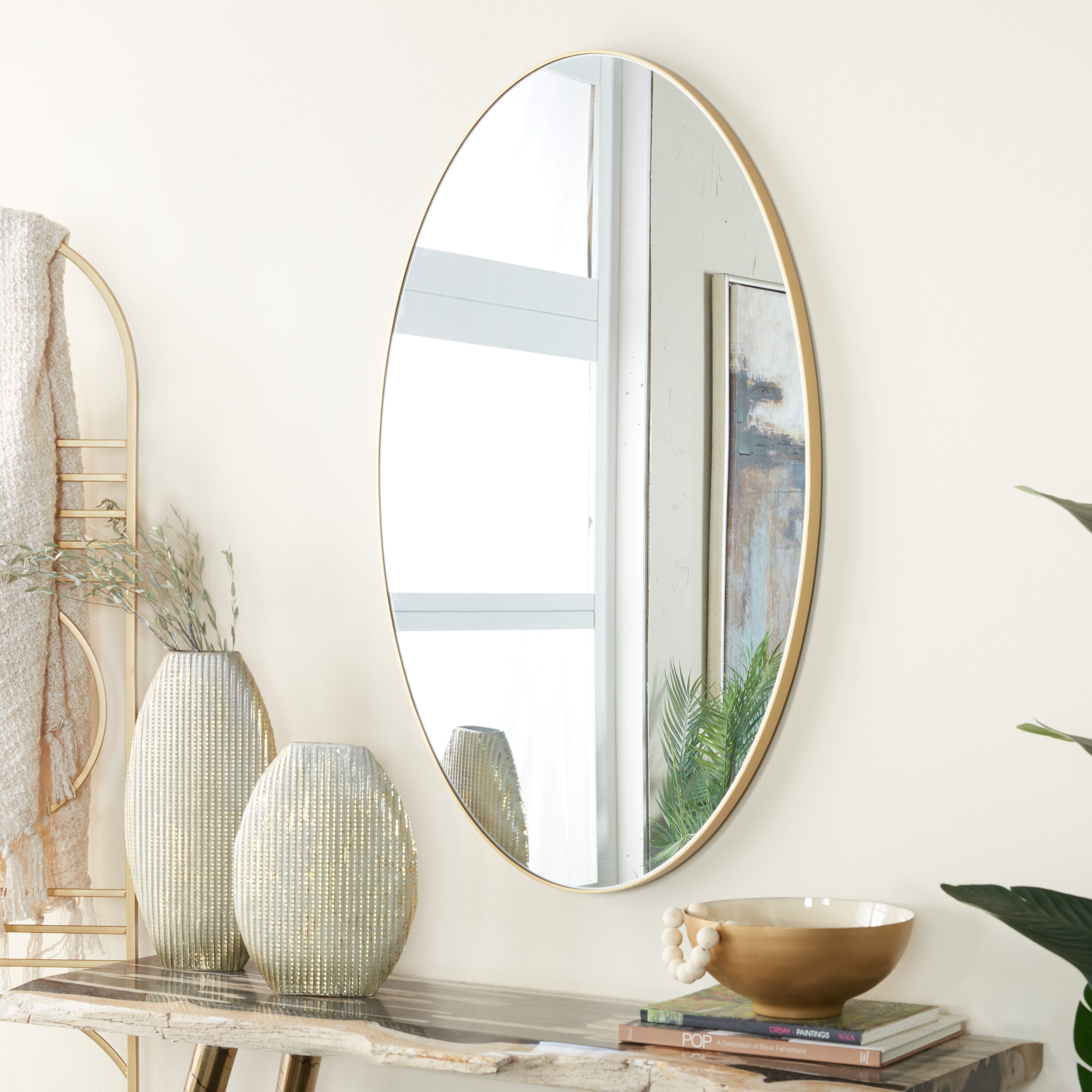 Grayson Lane 98541 24-Inches W x 40.0-Inches H Oval Gold Framed Wall Mirror