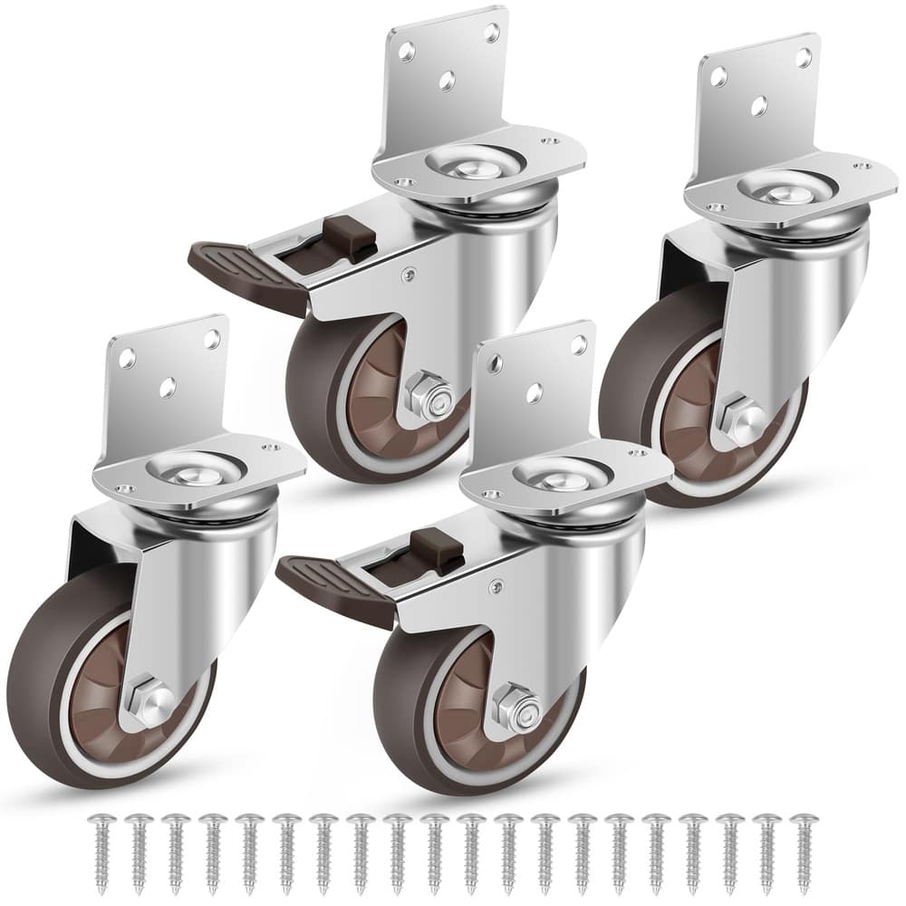 Aoibox  3 Inch Side Mount L Shape Caster Wheels Set of 4 Heavy Duty Swivel Rubber Casters 1000 lb Capacity for Furniture Cabinet Table Workbench