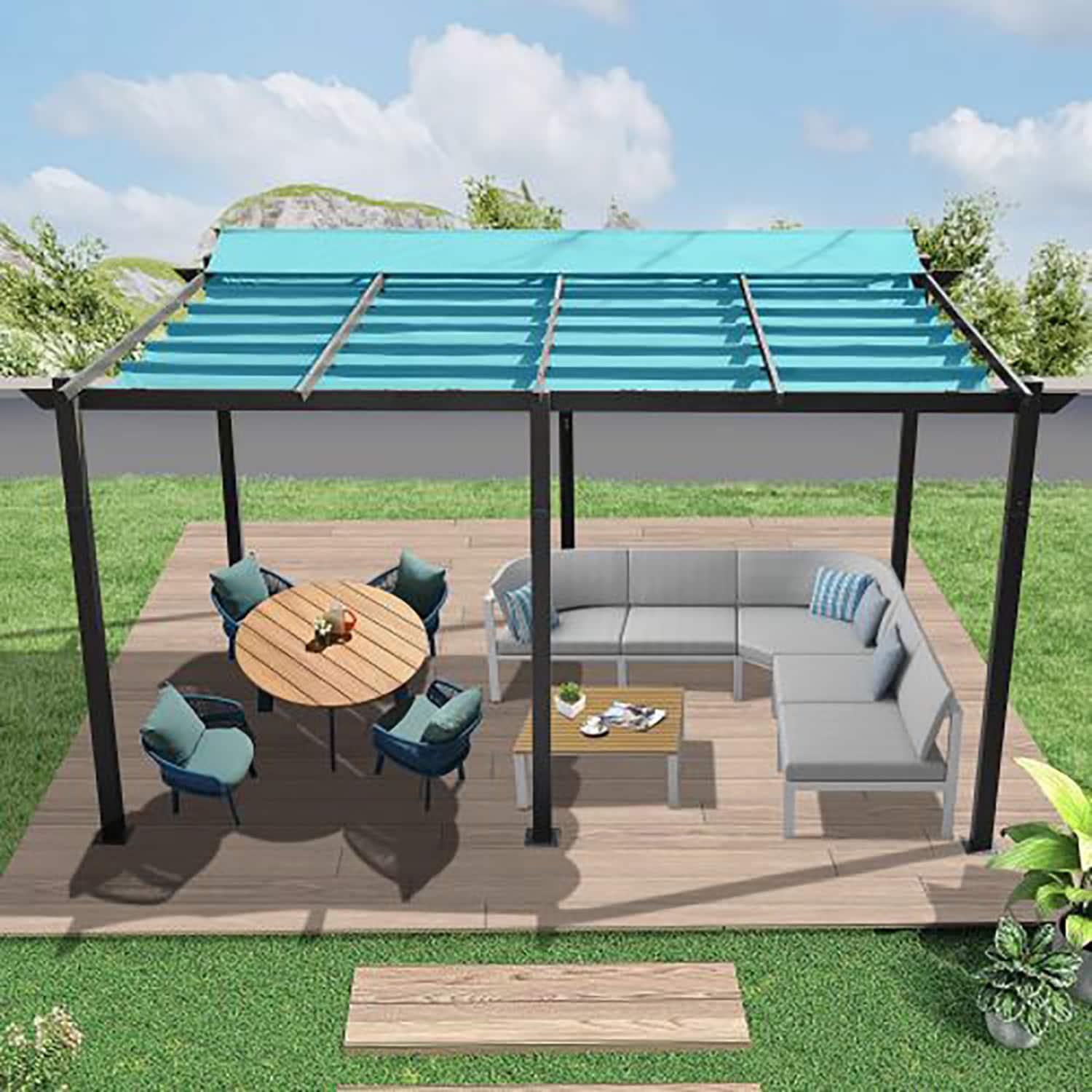 GZMR GZ-W2225G80 10.93 x 19.52 11 X 20 FT Outdoor Living Outdoor Retractable Pergola Dark Gray Gazebo with Hardtop Roof