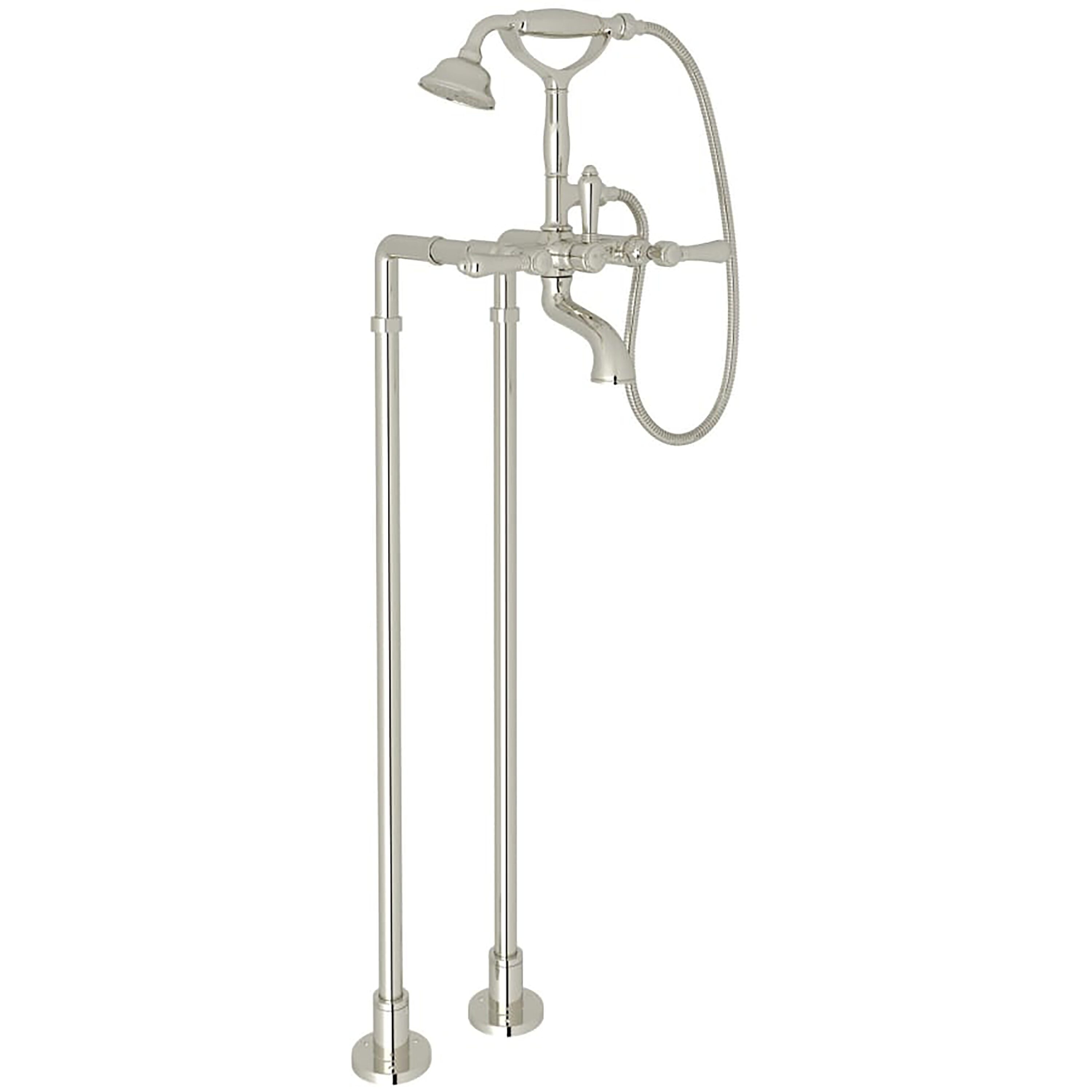 Rohl AKIT1401NLMPN Polished Nickel 3-handle Freestanding Mid-arc Bathtub Faucet with Hand Shower ( Valve Included )