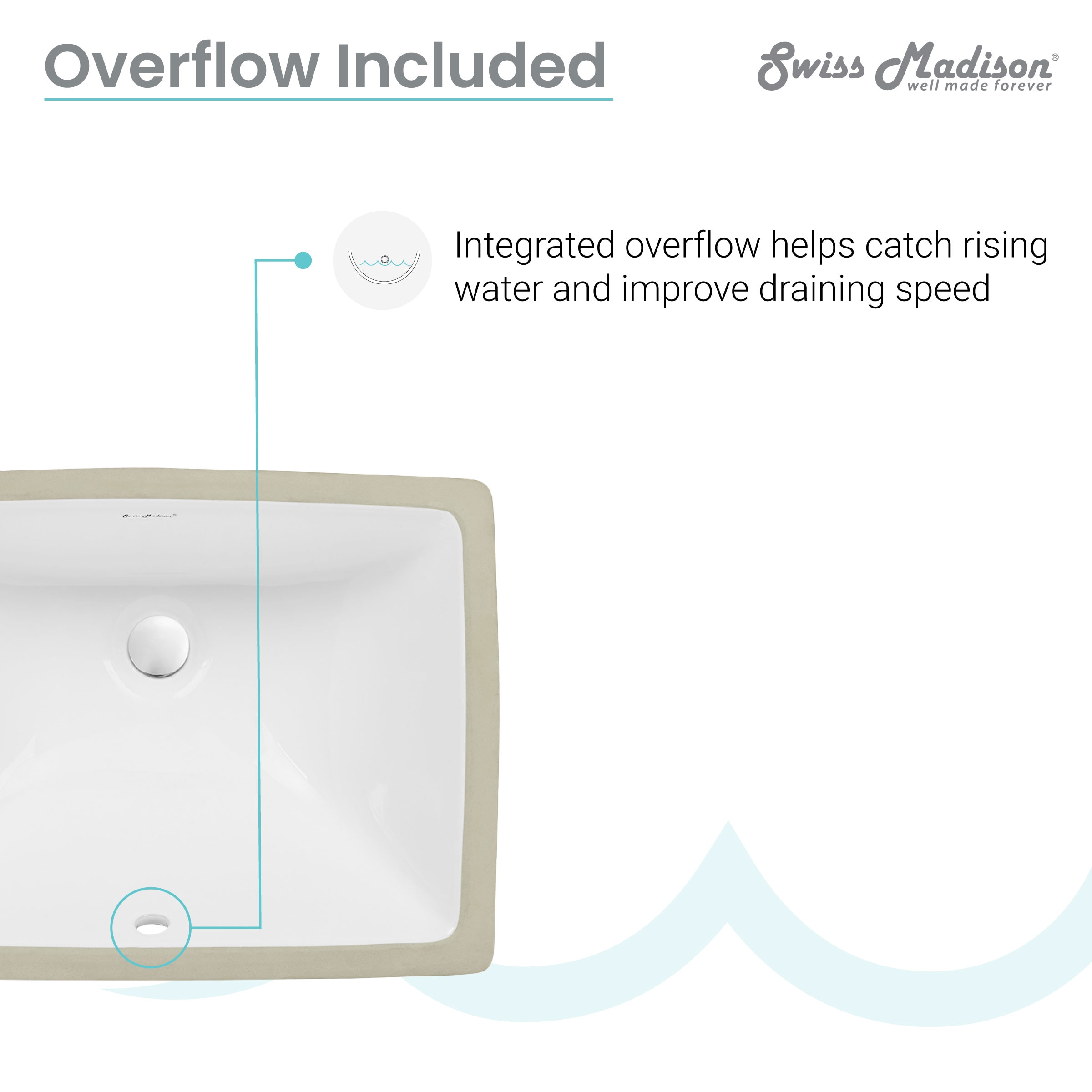 Plaisir White Ceramic Rectangular Under-Mount Bathroom Sink