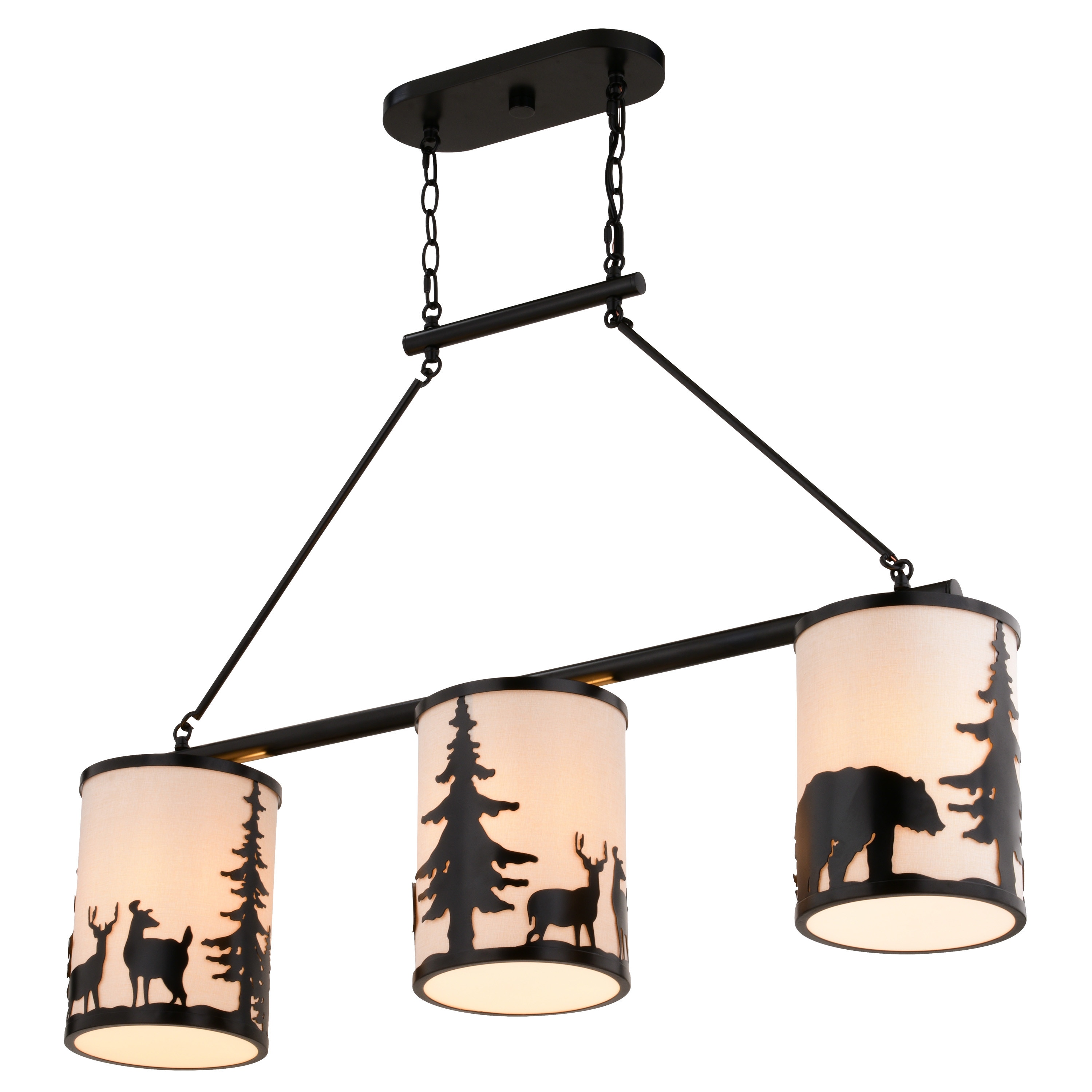 Acadia Bronze 3-Light Rustic Linear Chandelier with Linen Shades
