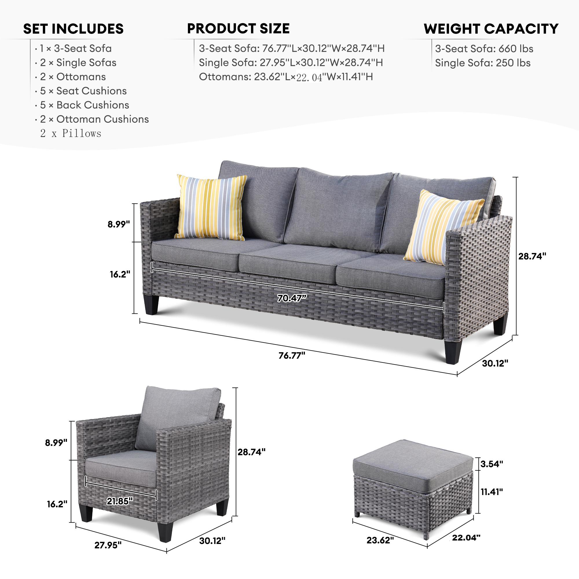 Ovios 5-Piece Wicker Patio Conversation Set with Gray Cushions in the ...