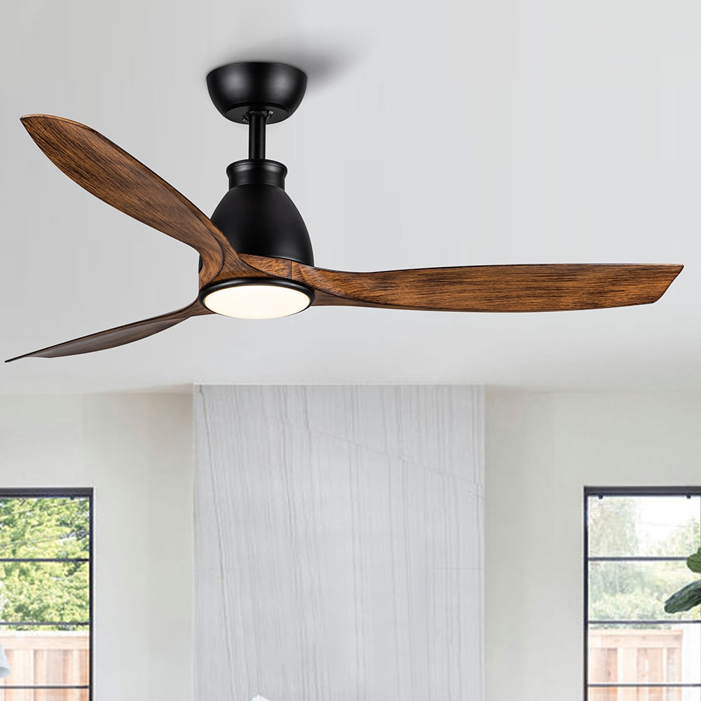 Topcraft TCCF53 52-in Color-Changing Integrated LED Black with Brown Blades Plug-in Ceiling Fan With Light - Remote Included ( 3 -Blade )