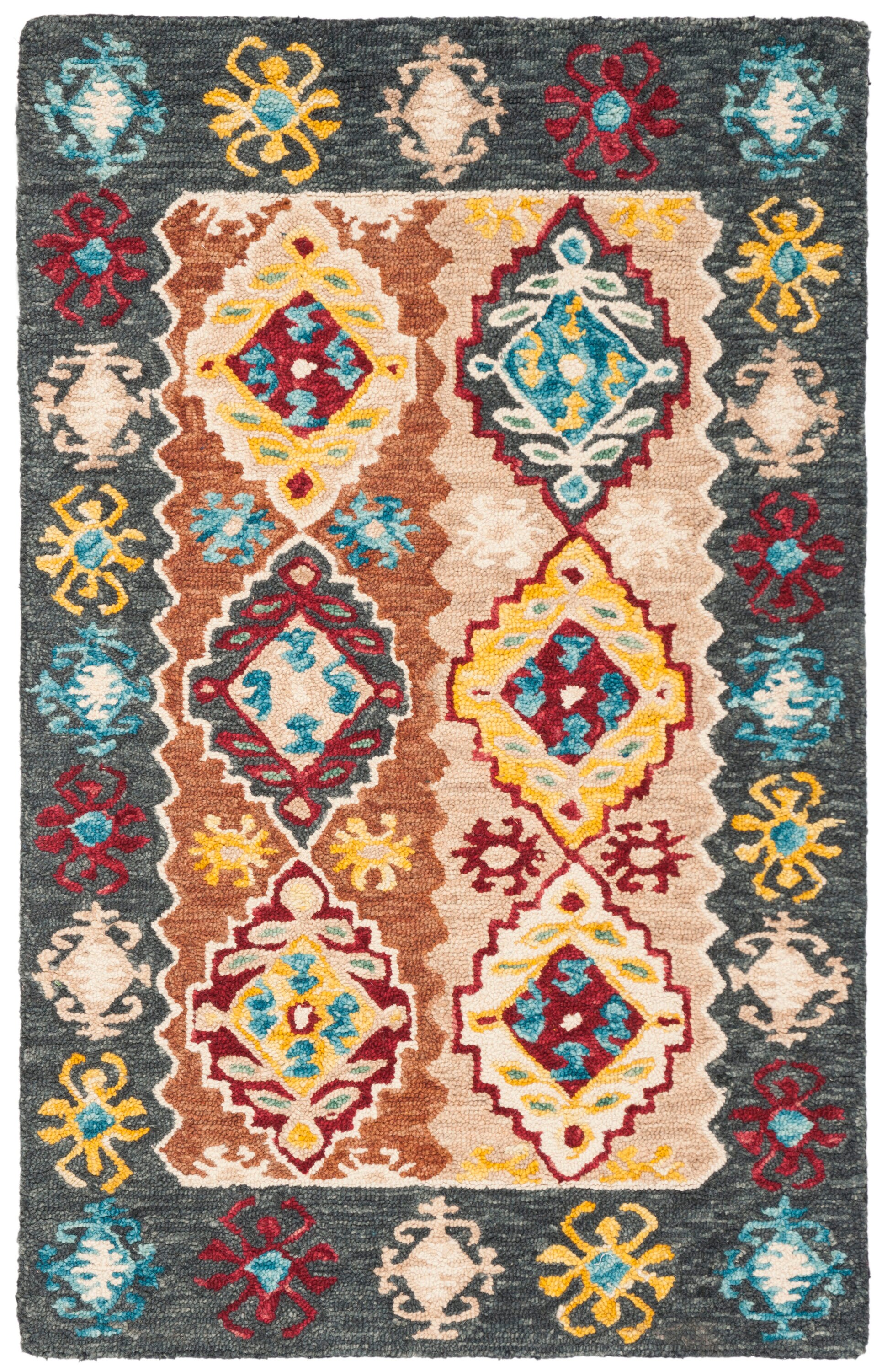 Handmade Tufted Reversible Blue Wool Rectangular Rug