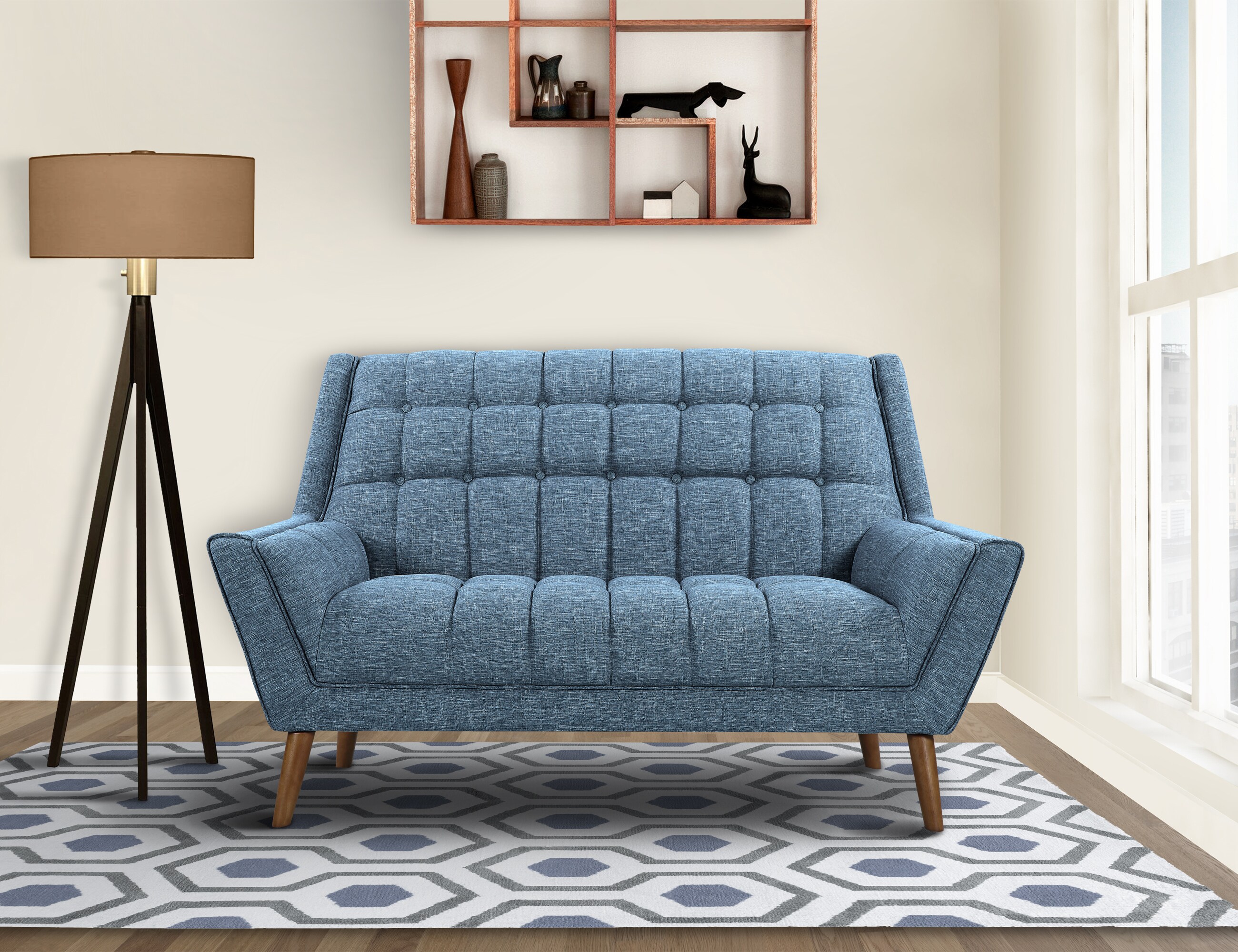 Armen Living Cobra 63-in Midcentury Blue Linen 2-seater Loveseat at ...