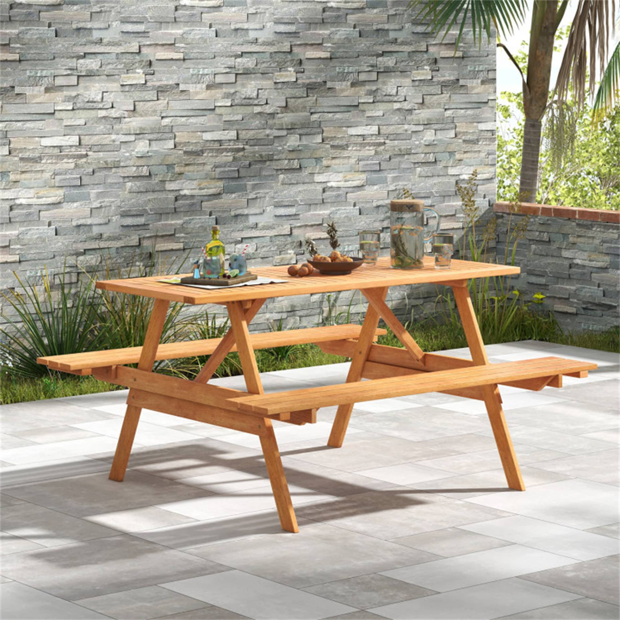 BABOOM BOM-0190SL-CO 59-in Brown wood Rectangle Picnic Table