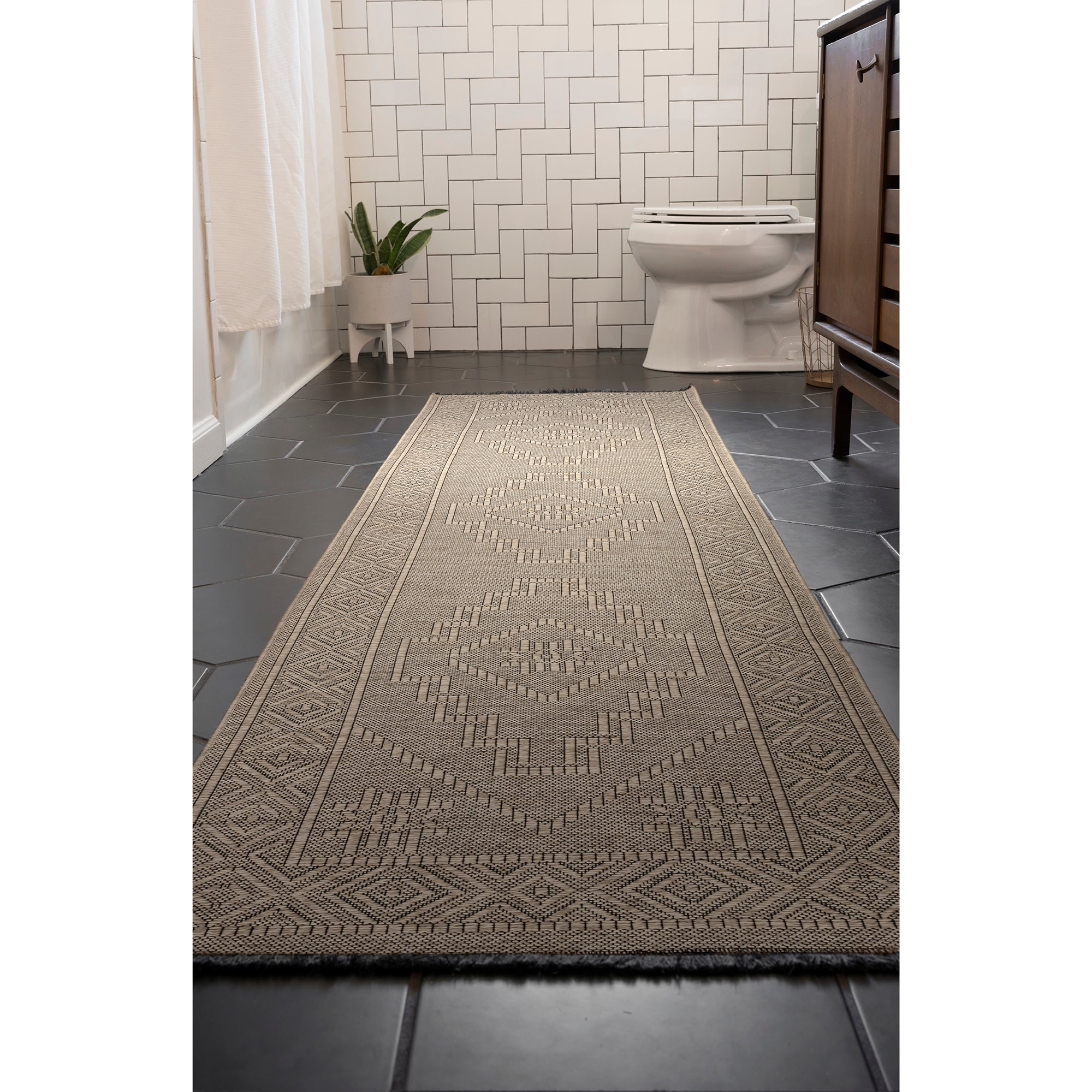 Tayse ALM2408 2X8 Alma 2 x 8 (ft) Loomed Cotton Coffee Rectangular Indoor Geometric Mid-Century Modern Machine washable Runner rug