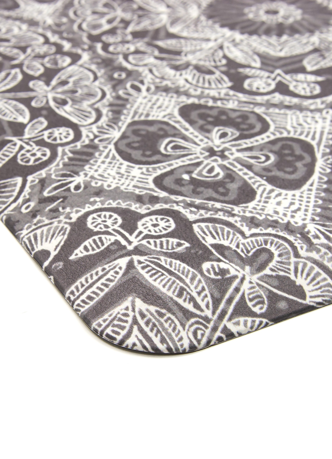 Gray PVC Rectangular Anti-Fatigue Comfort Mat with Floral Mandalas