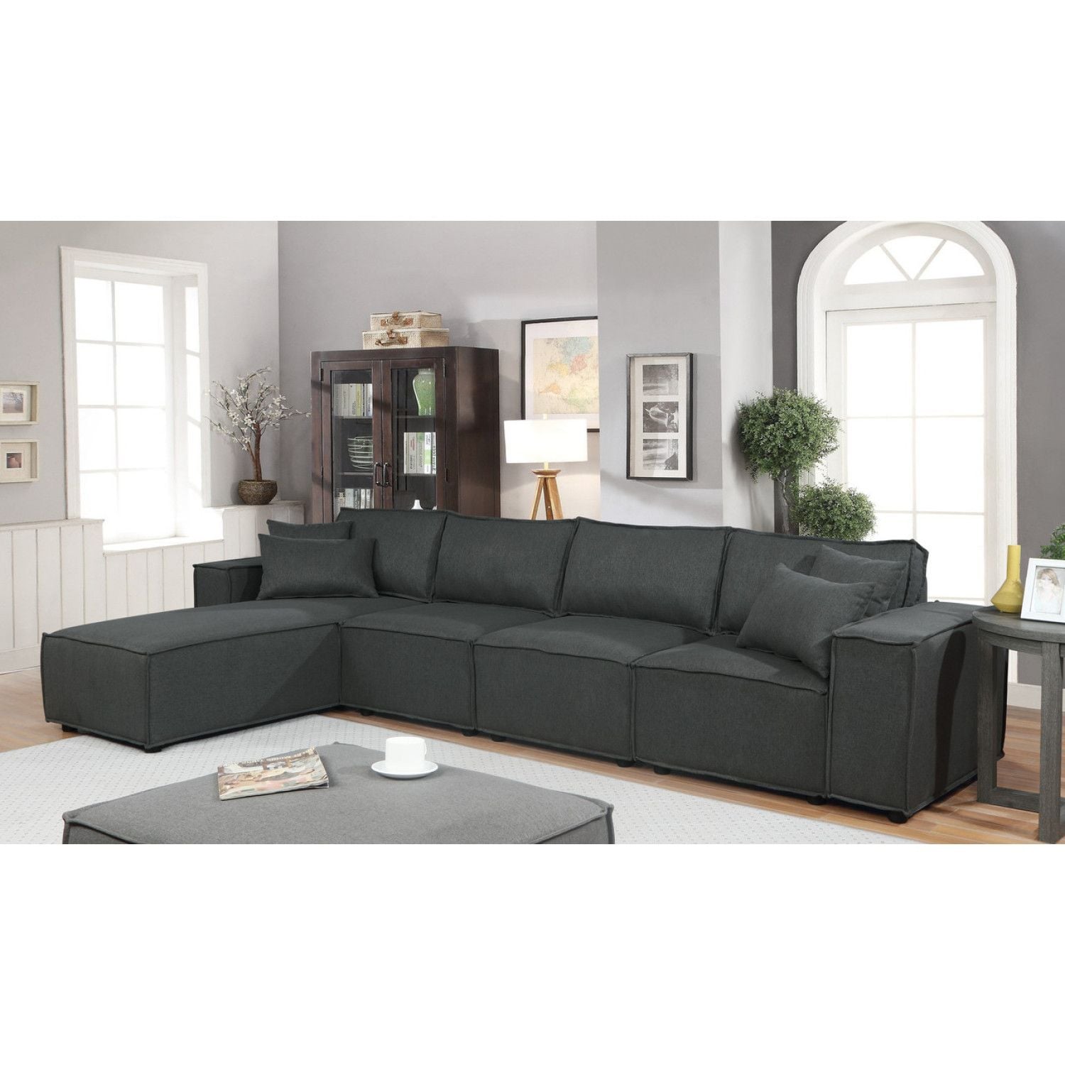 JASMODER B061S00297 132.00-in Modern Dark Gray Linen Sofa