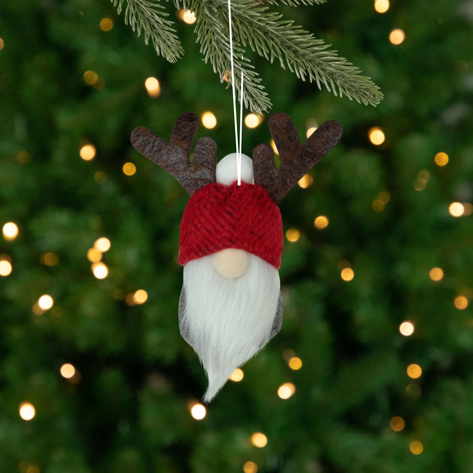 Northlight - 5.25 inch Red and Gray Gnome with Antlers Christmas Ornament