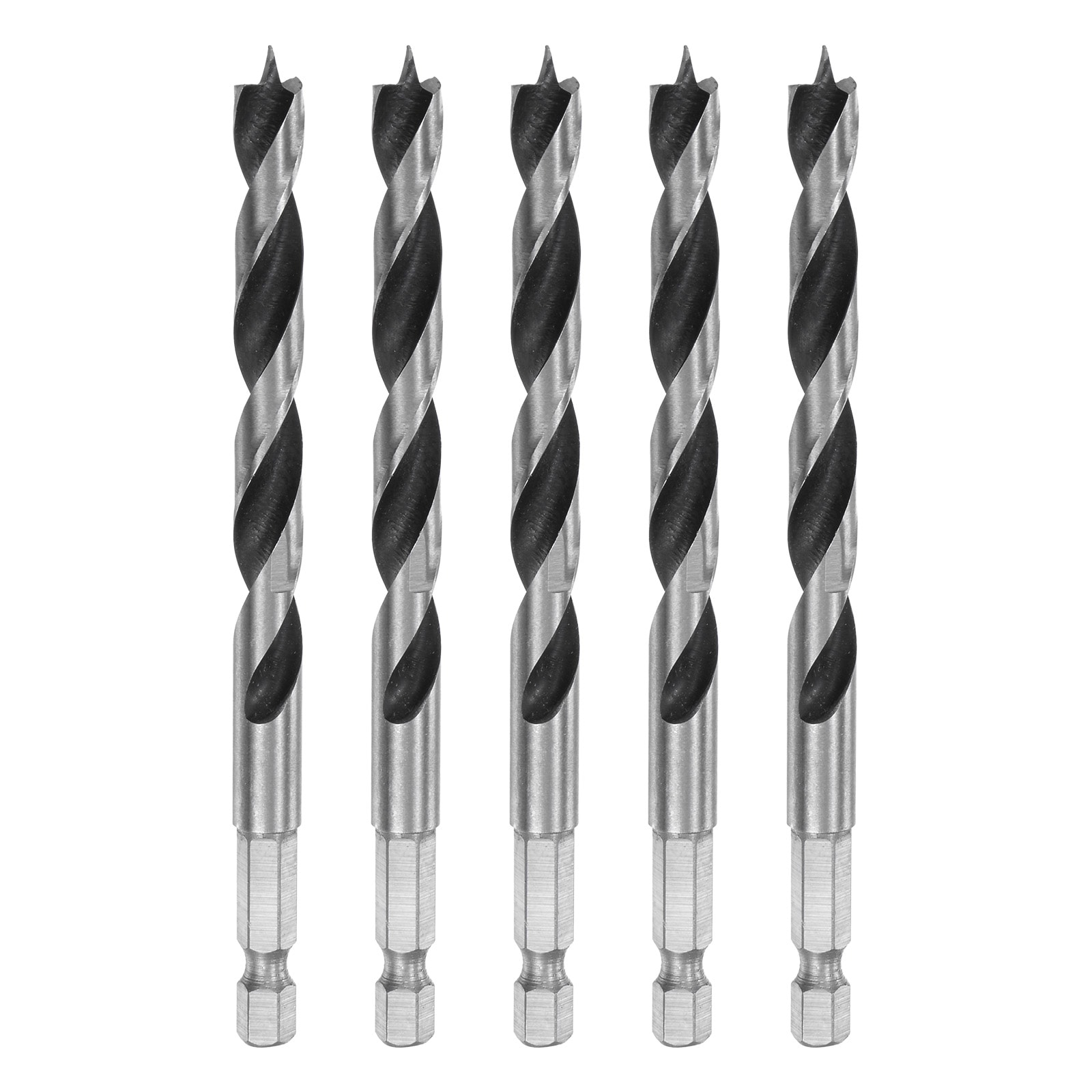 Harfington 5pcs Brad Point Drill Bit 8mm (5/16inch) Dia Bearing Steel 1/4inch Hex Shank Wood Drill Bits 2.8inch Working Length Spiral Twist Drilling Tool for Woodworking Softwood Plywood Plastic