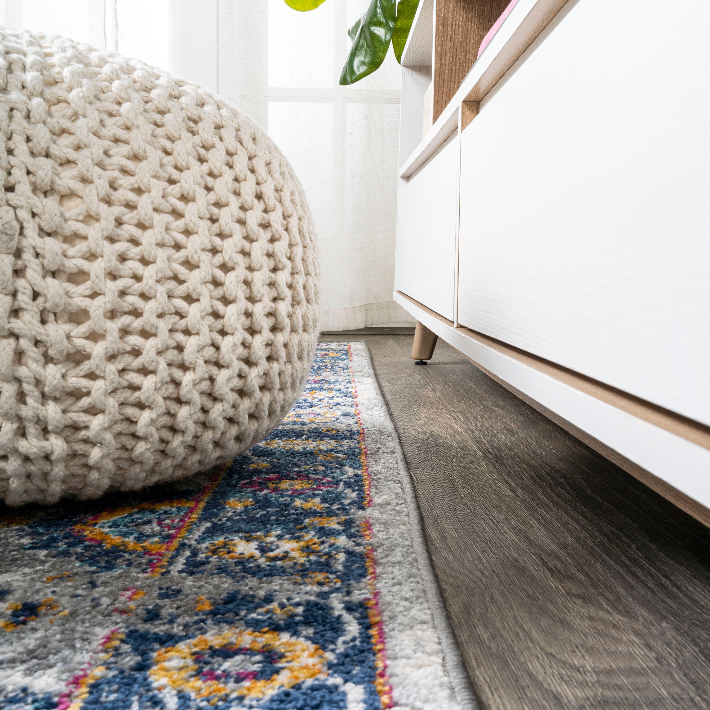 Izil Light Gray and Blue Synthetic Persian Area Rug, 8' x 10'