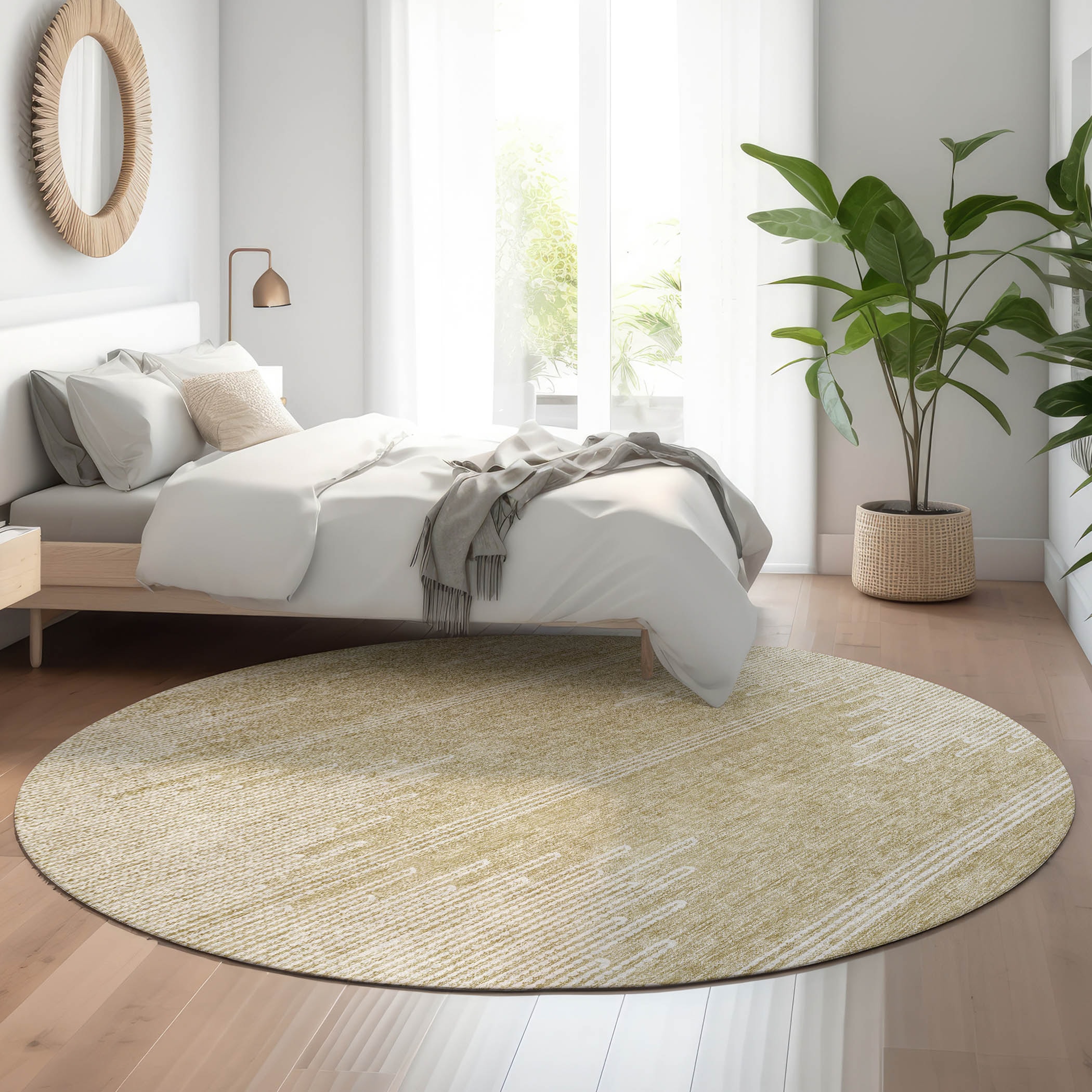 Addison Rugs AMF647BG8RO Mayfield AMF647BG 8 x 8 (ft) Loomed Polyester Beige Round Indoor Geometric Machine washable Area rug