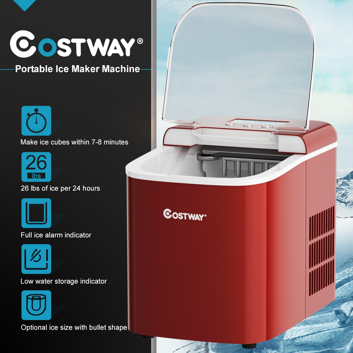 Newair Countertop Ice Maker Machine 28 lbs. of Ice in 24 Hours, Portable  Design in Red with 3 Bullet Ice Cube Sizes, Convenient Rapid Ice  Production