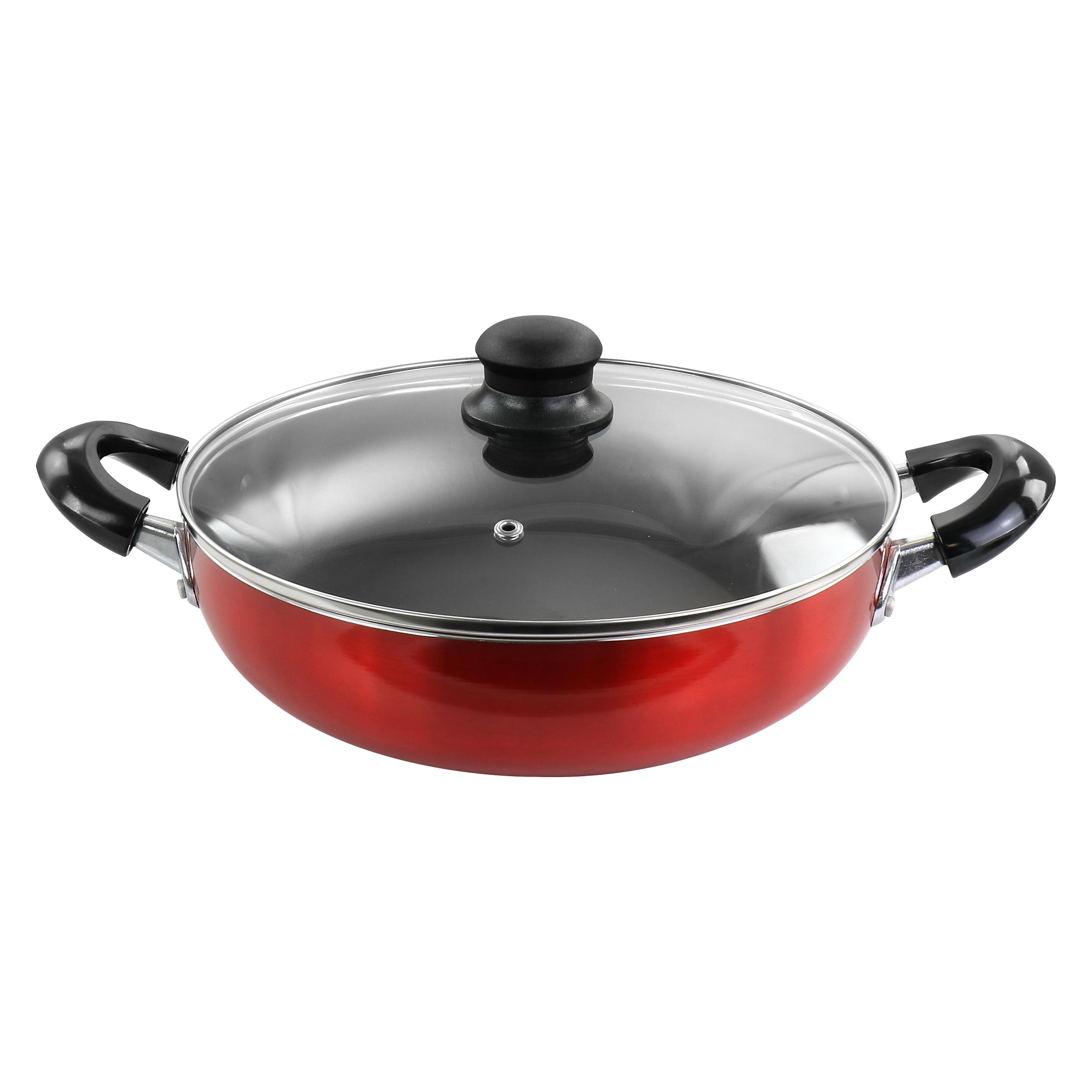 Better Chef  10 Inch Red Aluminum Deep Frying Pan with Glass Lid