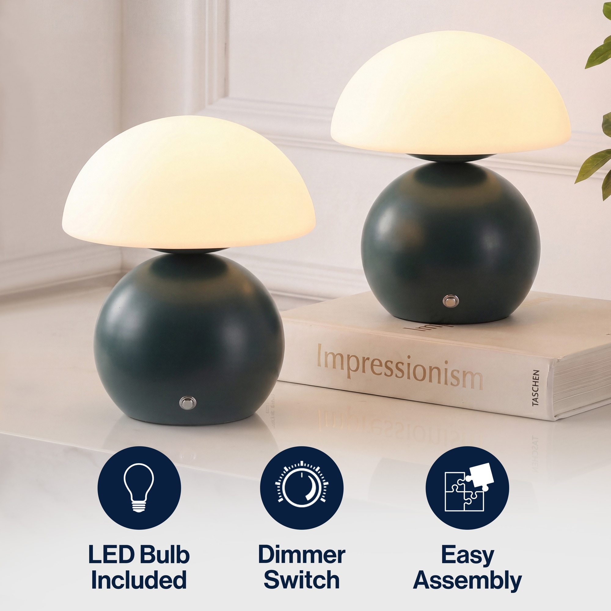 JONATHAN Y Kanya 7.3 in. Modern Minimalist Metal and Glass Rechargeable ...
