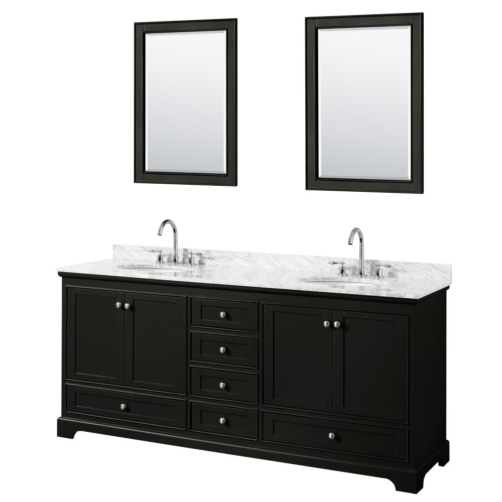 Wyndham Collection WCS202080DDECMUNOM24 Deborah 80-in Dark Espresso with Polished Chrome Trim Undermount Double sink Bathroom Vanity with White Carrara Marble Natural marble Top (Mirror Included)