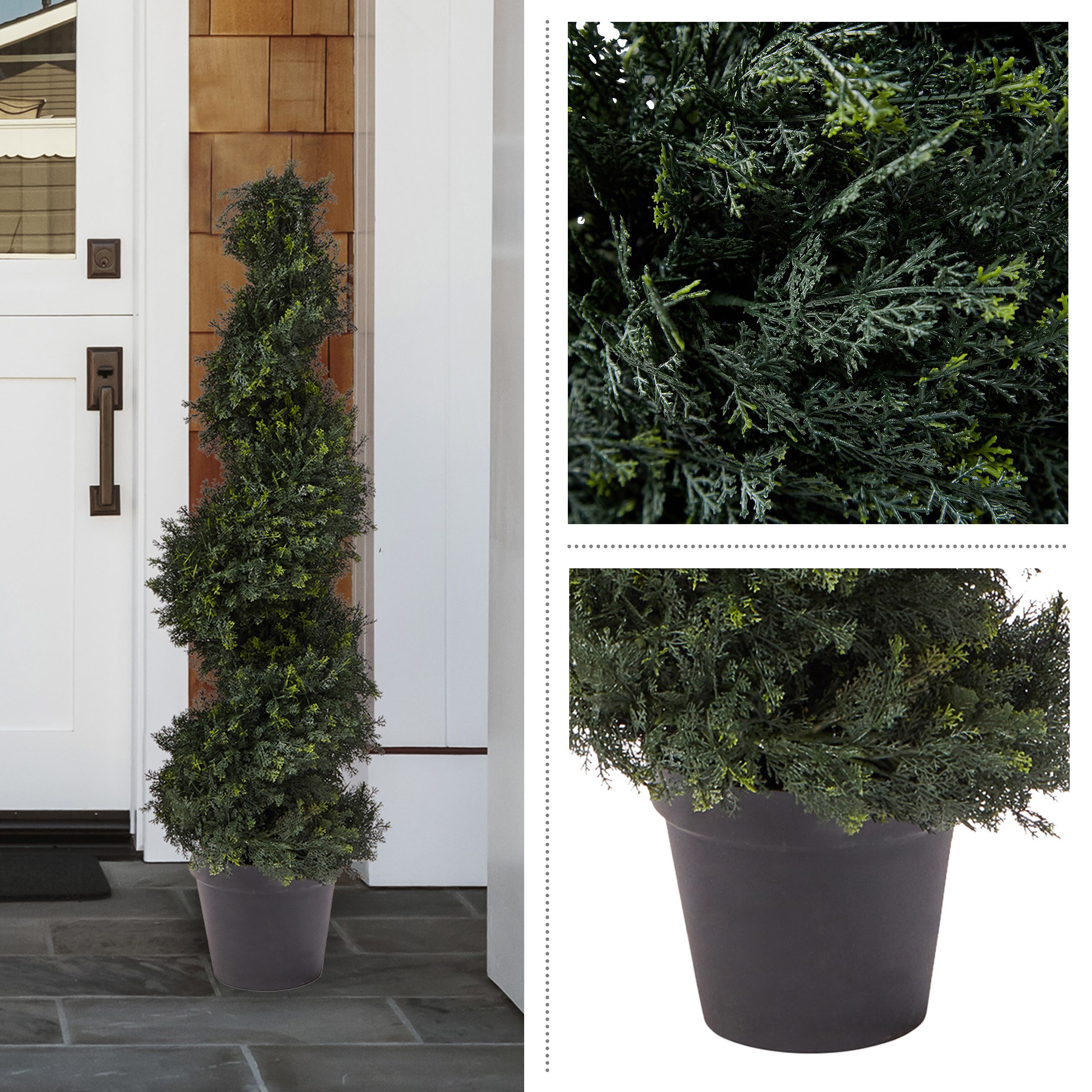 Nature Spring 4' Green Spiral Cypress Topiary in Black Pot