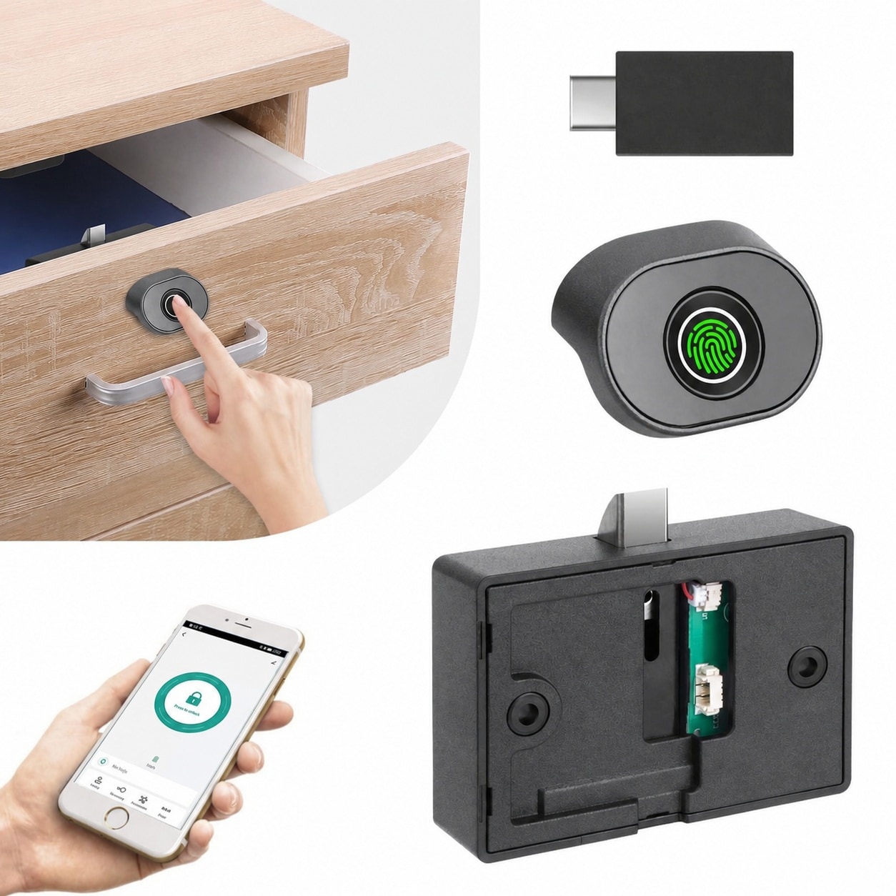 Yichuhaoxi  Smart Fingerprint Cabinet Lock Keyless Biometric Hidden Drawer and Wardrobe Lock Bluetooth App Control Alloy Steel for Wooden
