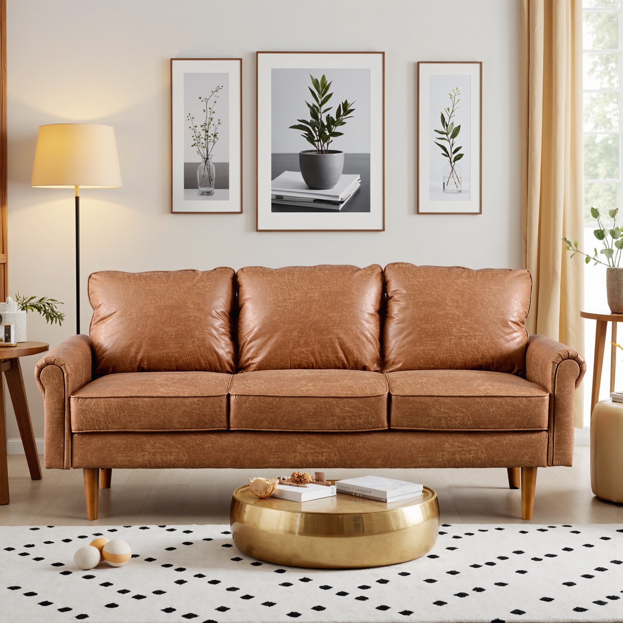 ALTRIGUS 6L-TSA700-AL 73-in Modern Brown Faux leather 3 -seater Sofa