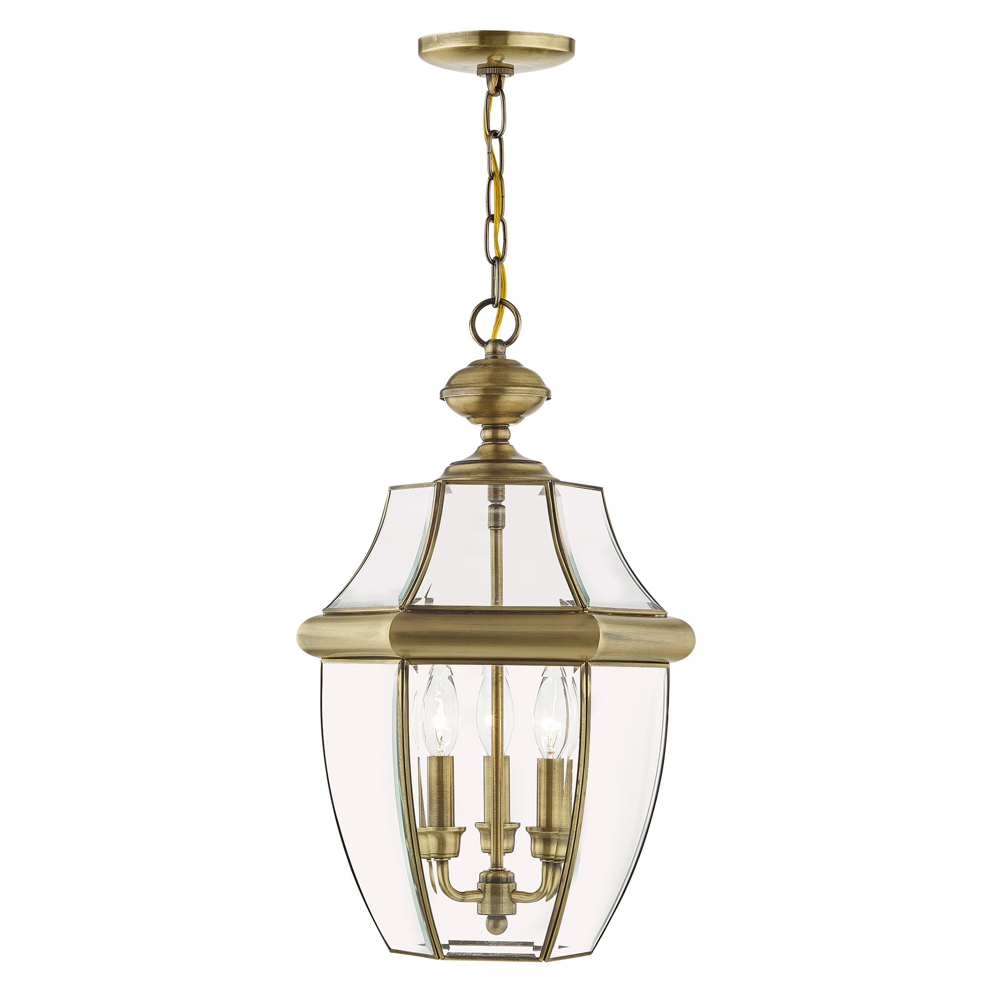 Monterey Antique Brass 3-Light Outdoor Pendant with Clear Beveled Glass