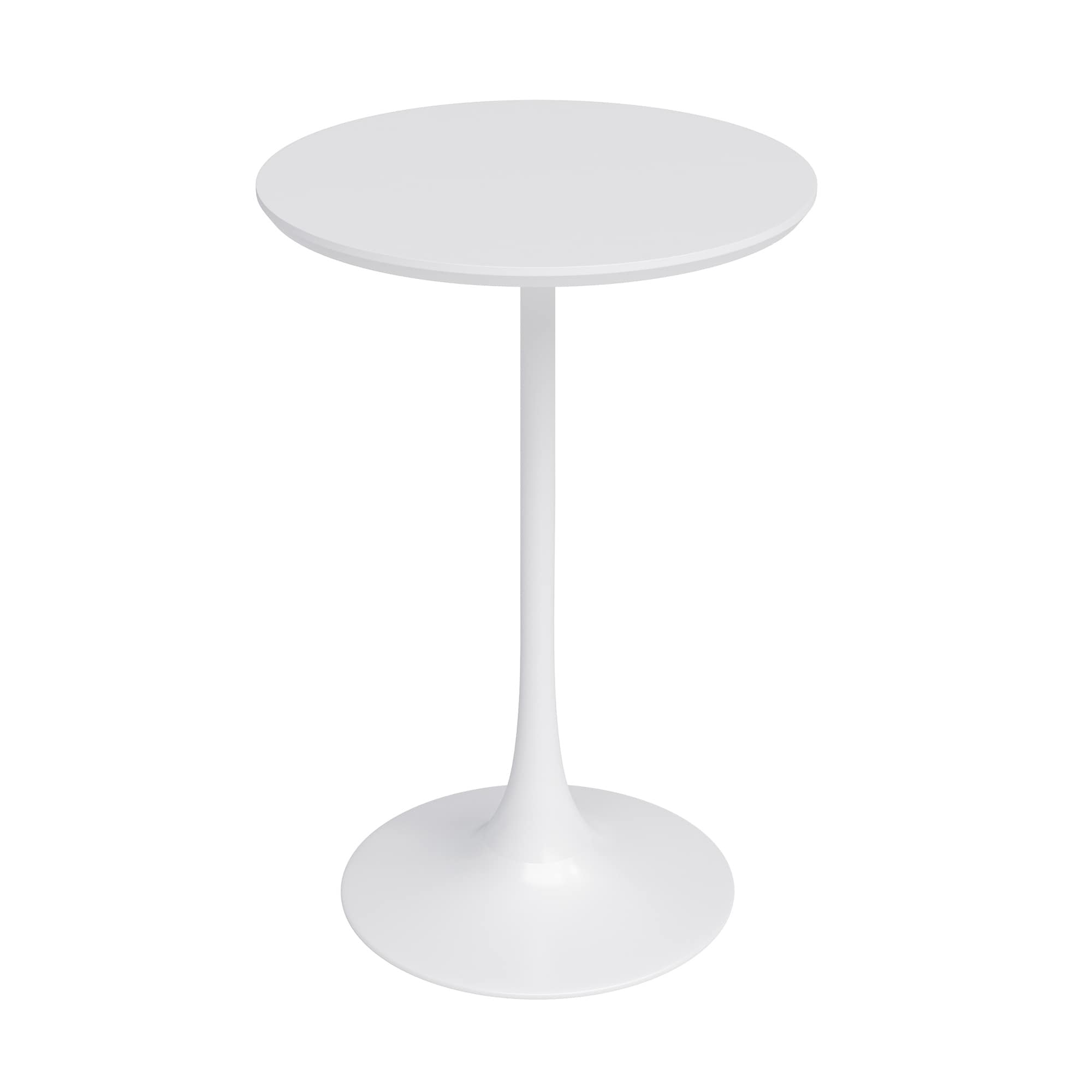Jamesdar JTAB210-WHWH Kurv White Round Transitional Counter Table, MDF with White Steel Pedestal Base 24-Inches L x 36-Inches H