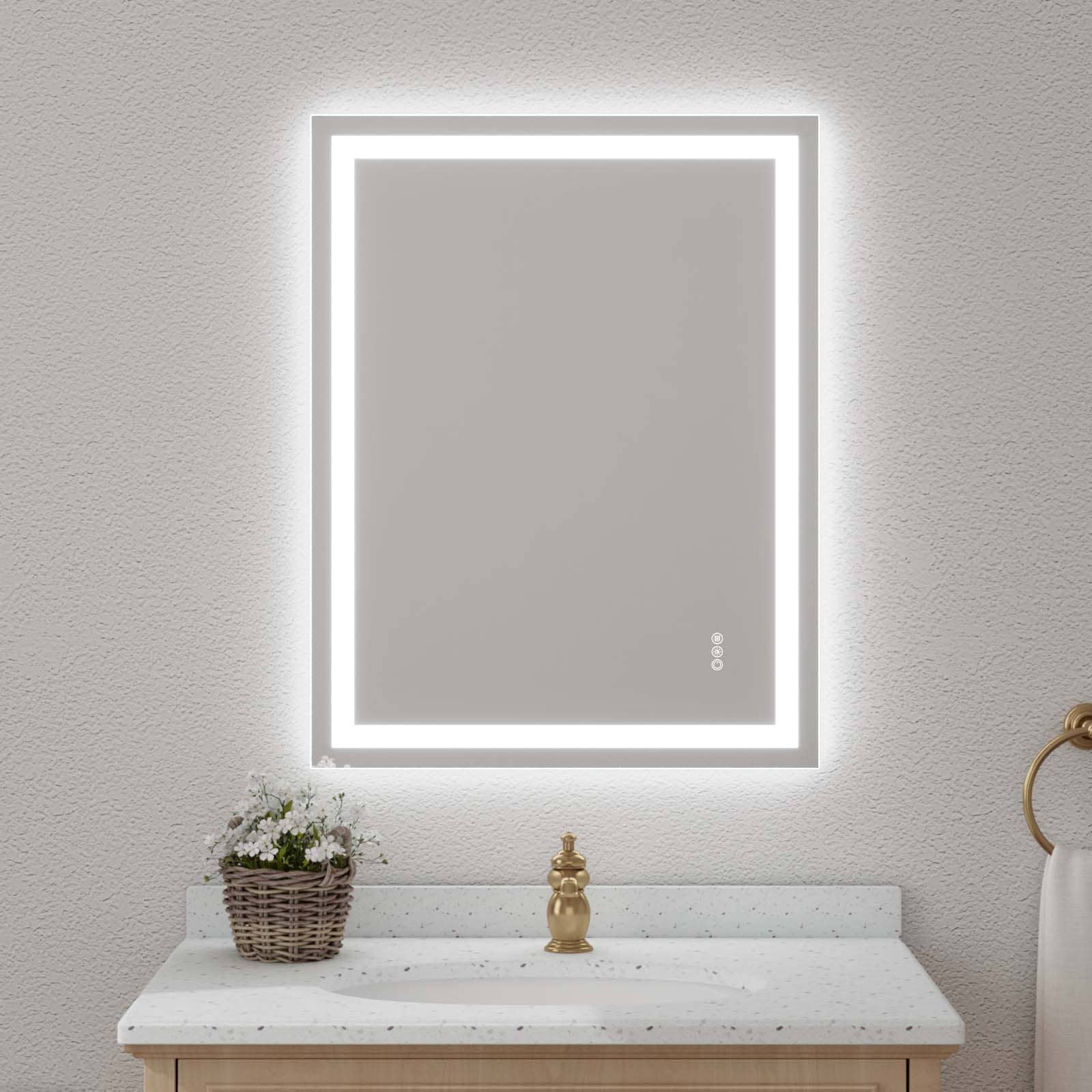 28-in x 36-in Polished Frameless Rectangle Dimmable LED Lighted Fog Free Bathroom Vanity Mirror