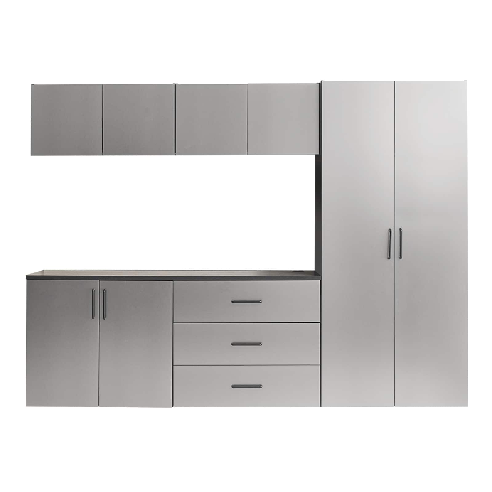 CHITA 6 Piece Set Modern Wood Garage Storage Cabinet Set with Soft Close Hardware for Garage Workshop Home Office and Utility Organization Metallic Gray