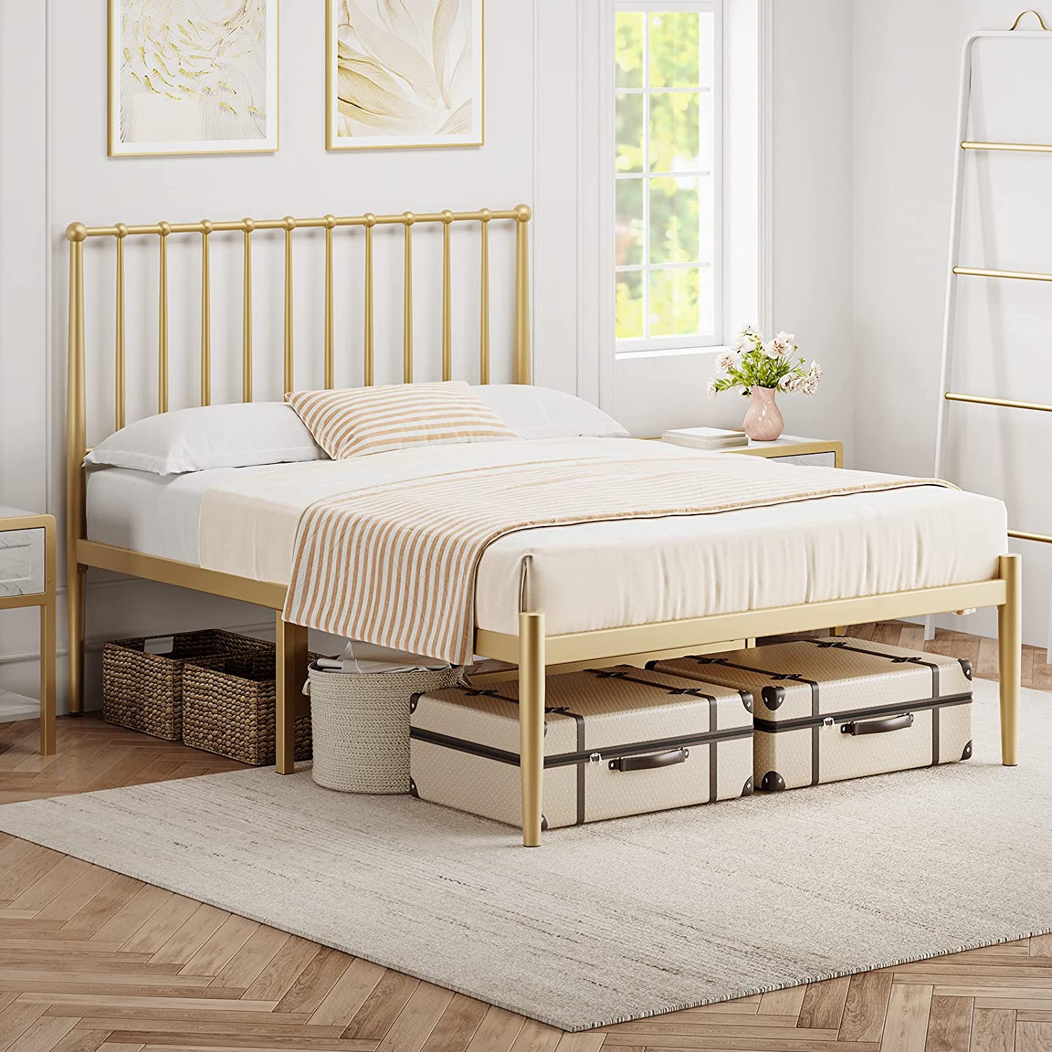 WhizMax Gold Full Metal Platform Bed With Storage In The Beds ...