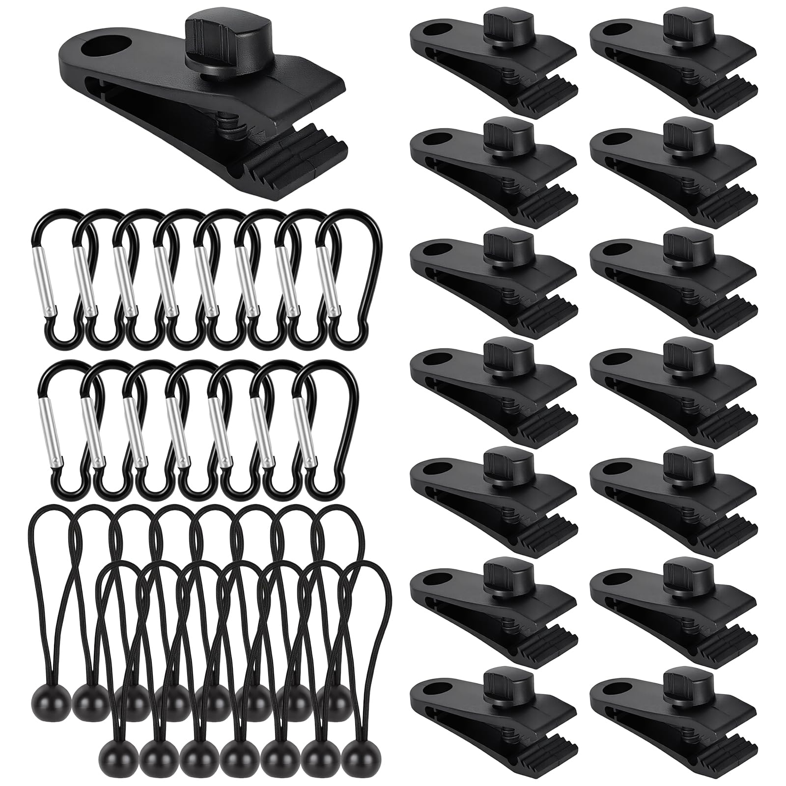 DYRCJ  Heavy Duty Tarp Clips Tie Downs Lock Grip Fasteners Tent Clips Accessories with Bungee Cords for Camping Tents and Swimming Pool Covers