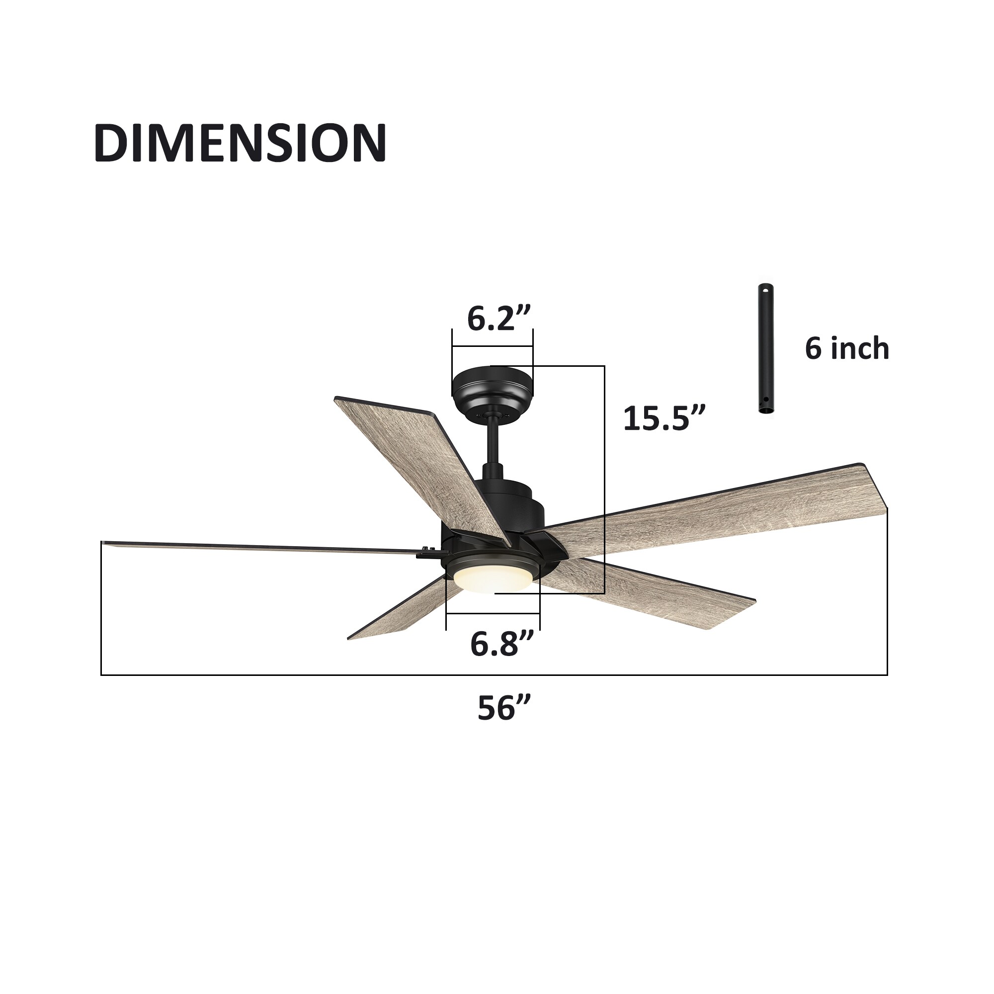 CARRO USA Aspen 56-in Black with Gray Oak Blades Indoor/Outdoor Smart ...