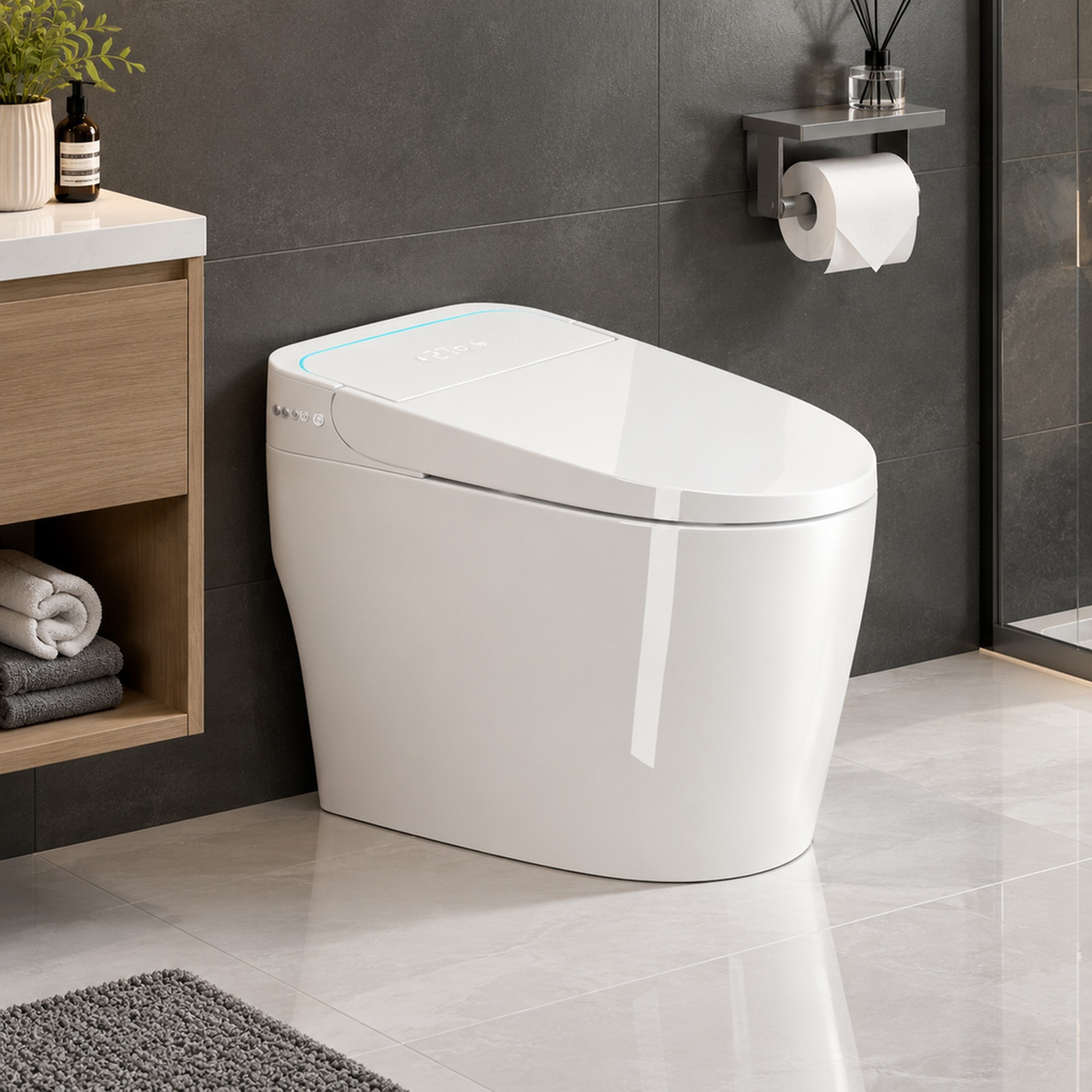 TEINIE Smart One Piece Toilet Bidet Built In Auto Open Close Seat Warm ...
