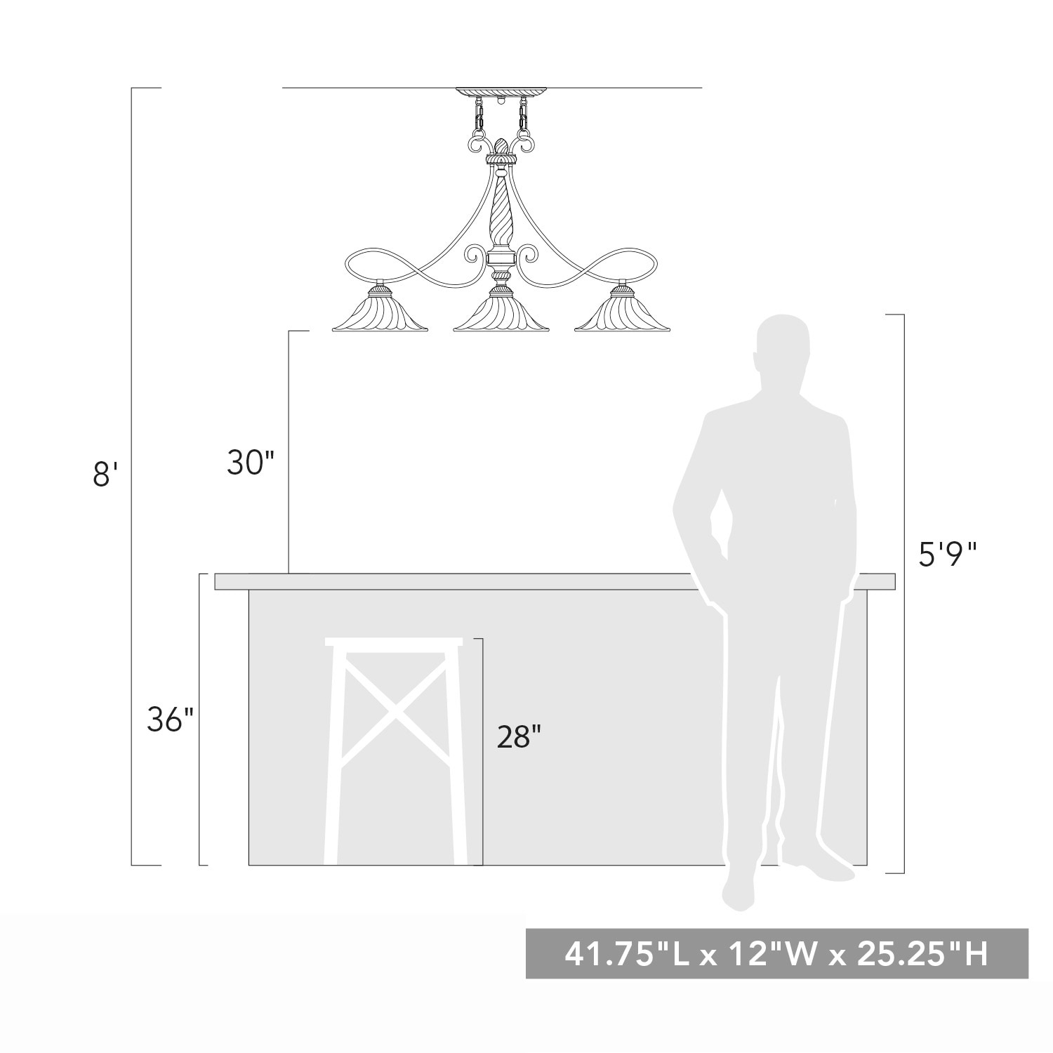 Cordoban Bronze Transitional Glass 3-Light Linear Pendant