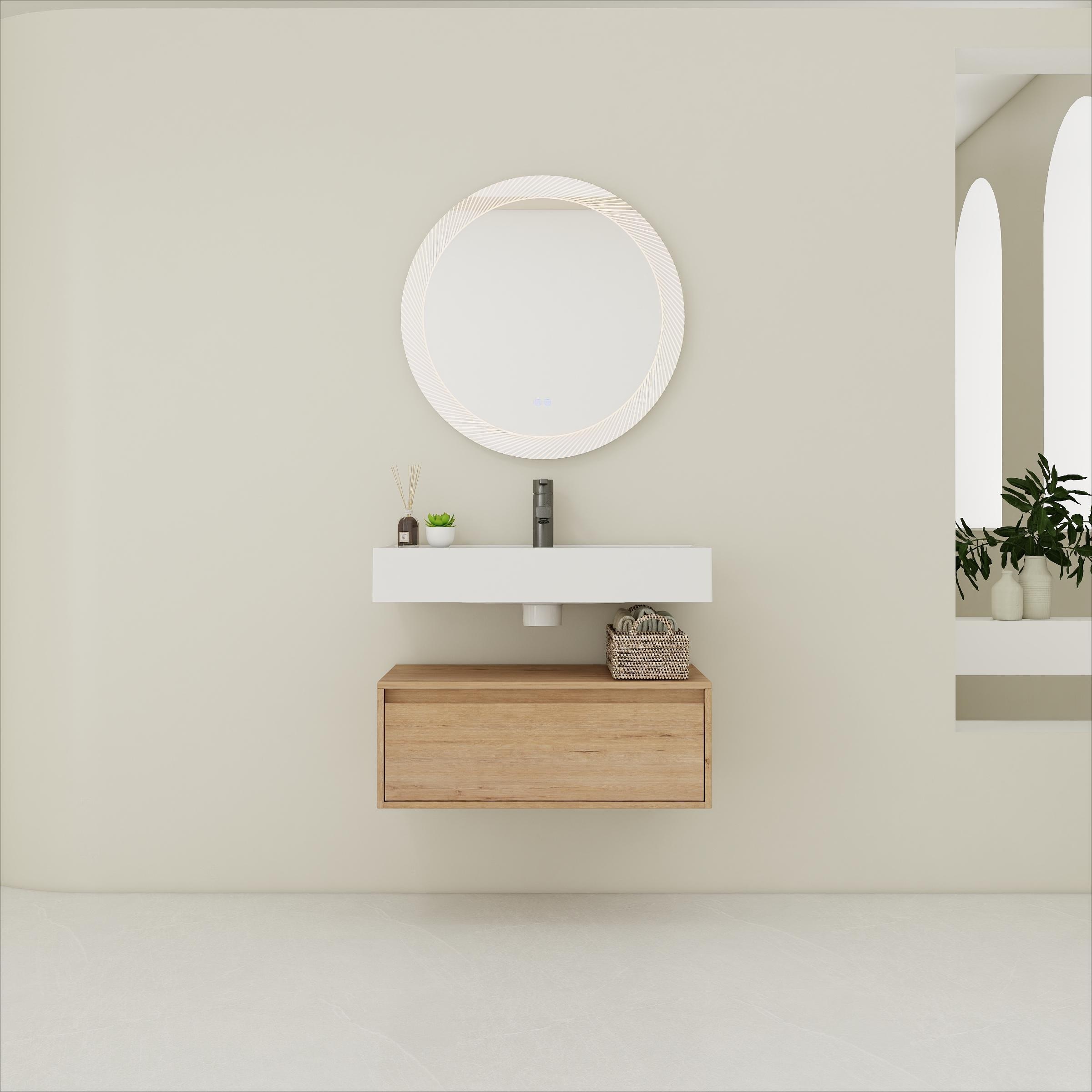 Tatayosi 30 inches Wall-Mounted Bathroom Vanity with Resin Sink Soft Close Drawer Float Mounting Design
