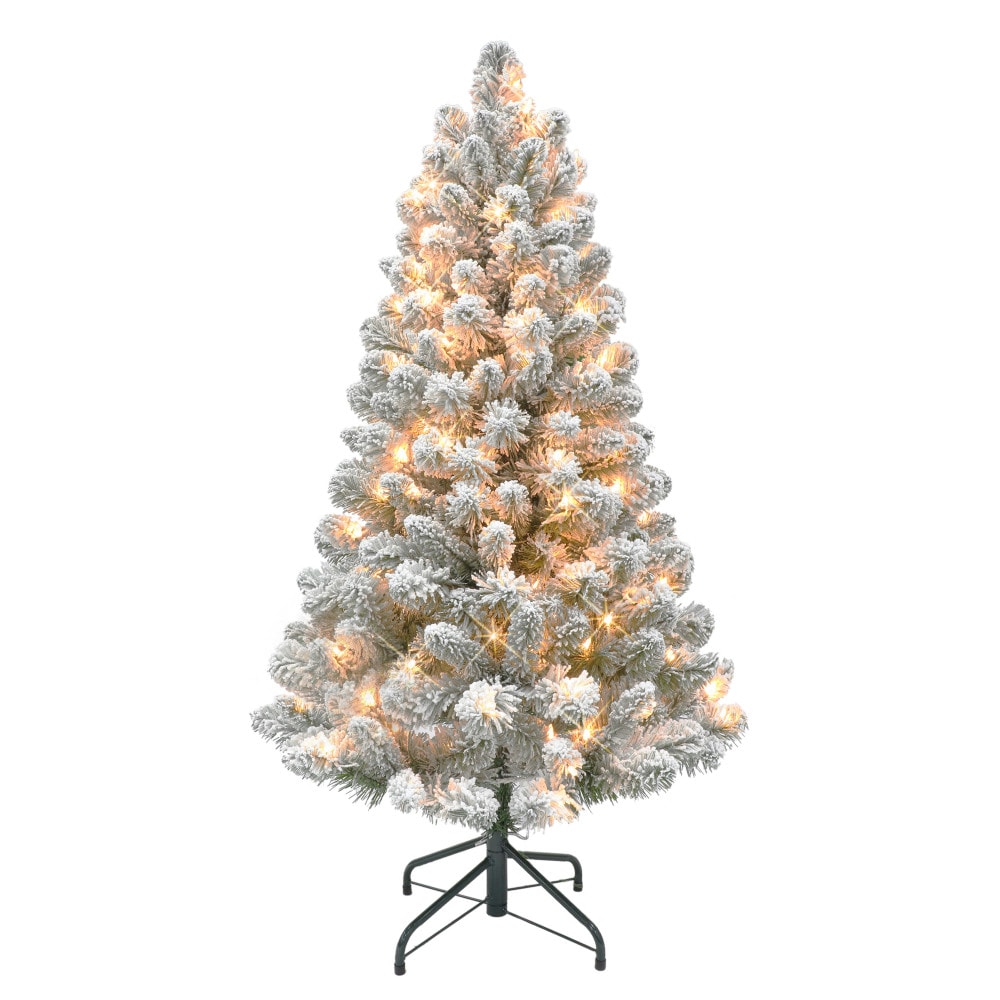 Puleo International 0998A-TF40C15 4-ft Pine Pre-lit Flocked Artificial Christmas Tree with Clear Incandescent Lights